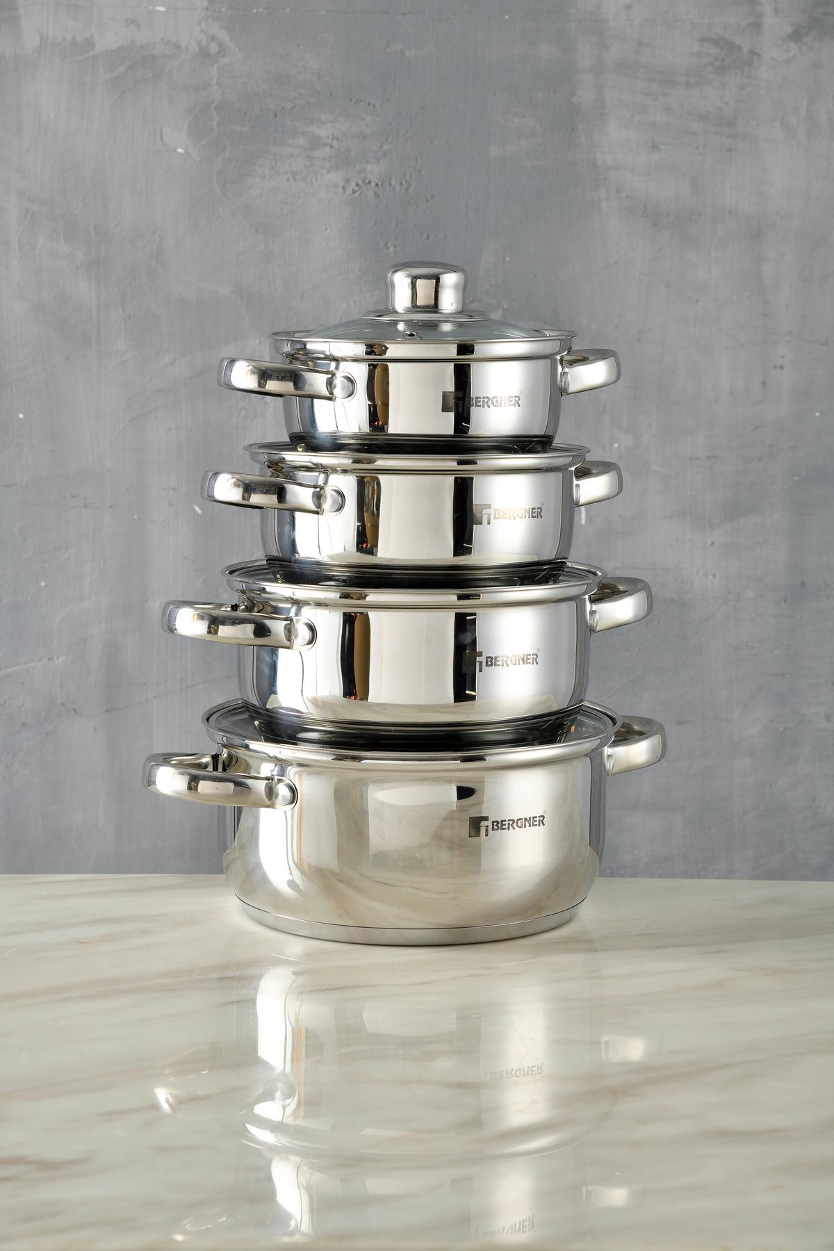 Kochtopfset Viena Silberfarben, 8-teilig - Transparent/Silberfarben, KONVENTIONELL, Glas/Metall (42.2/24.2/15.7cm) - BERGNER