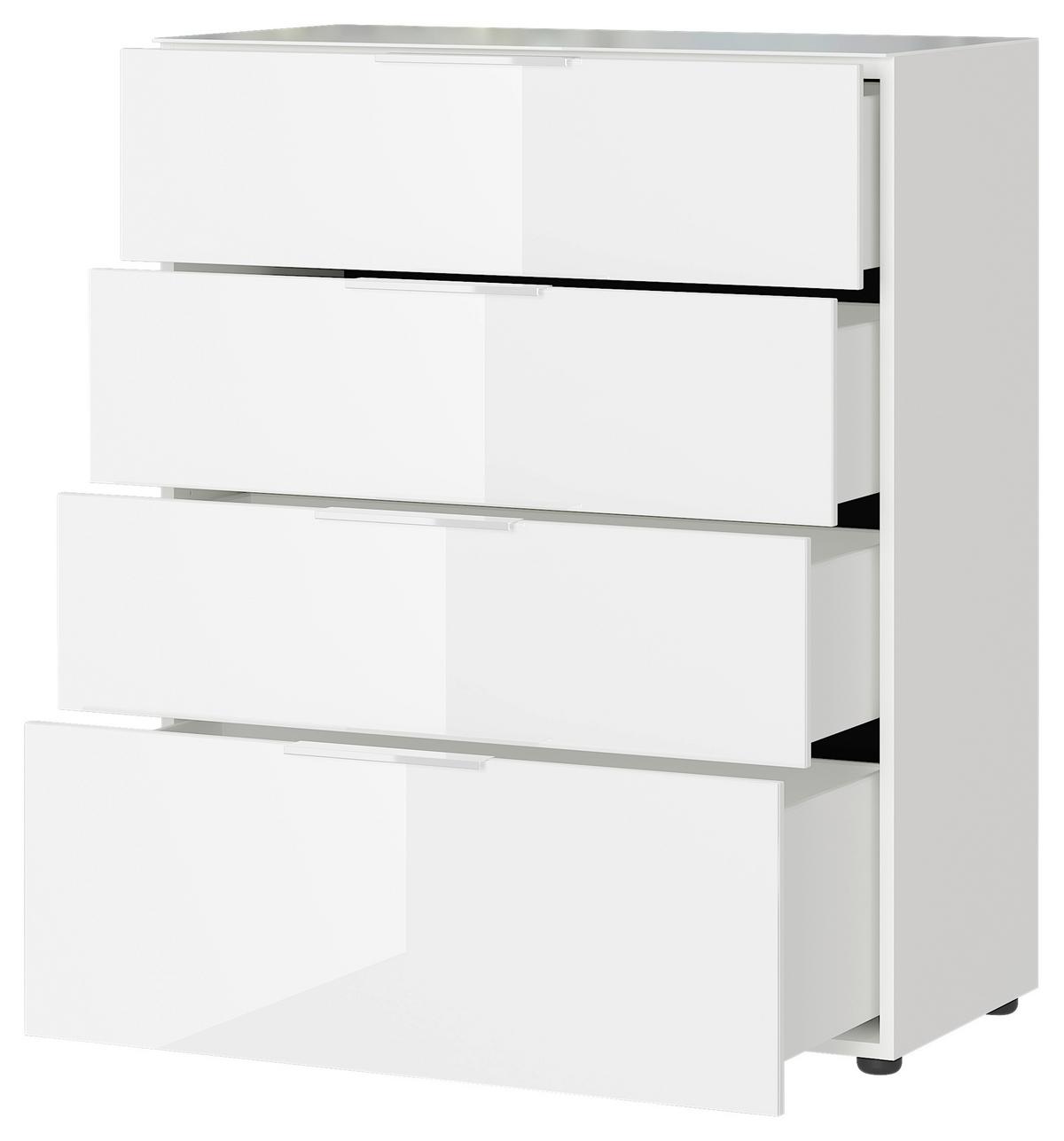 Kommode Oakland in Weiß - Chromfarben/Schwarz, MODERN, Glas/Holzwerkstoff (83/102/42cm) - Premium Living