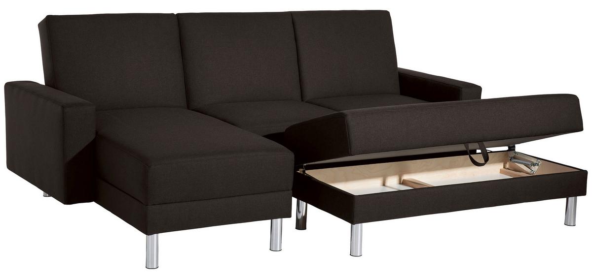 ECKSCHLAFSOFA JUST FASHION - Chromfarben/Dunkelbraun, KONVENTIONELL, Textil/Metall (152/230cm) - Max Winzer