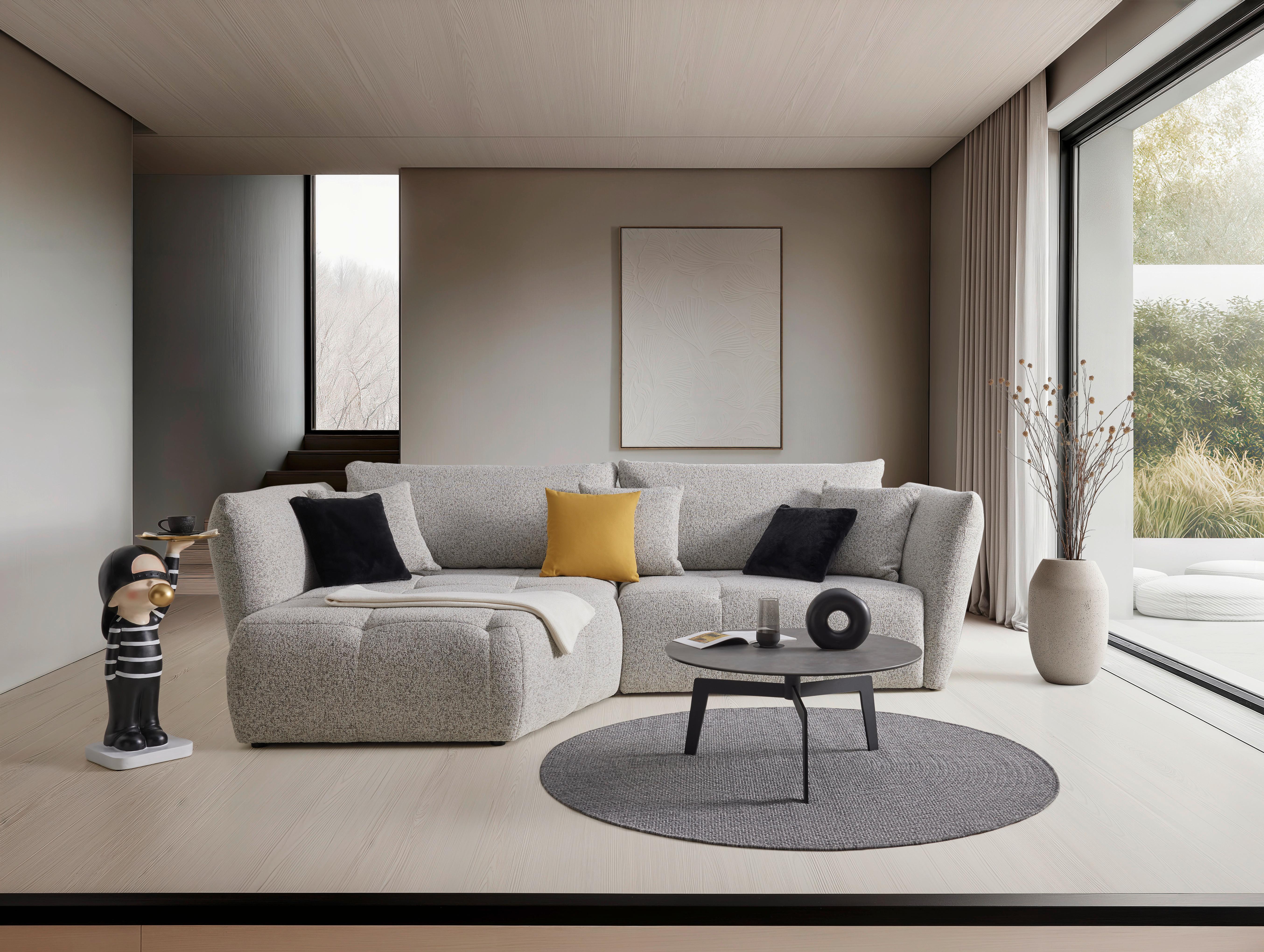 Wohnlandschaft Bonny Beige - Beige/Schwarz, MODERN, Holz/Textil (193/300cm) - Premium Living