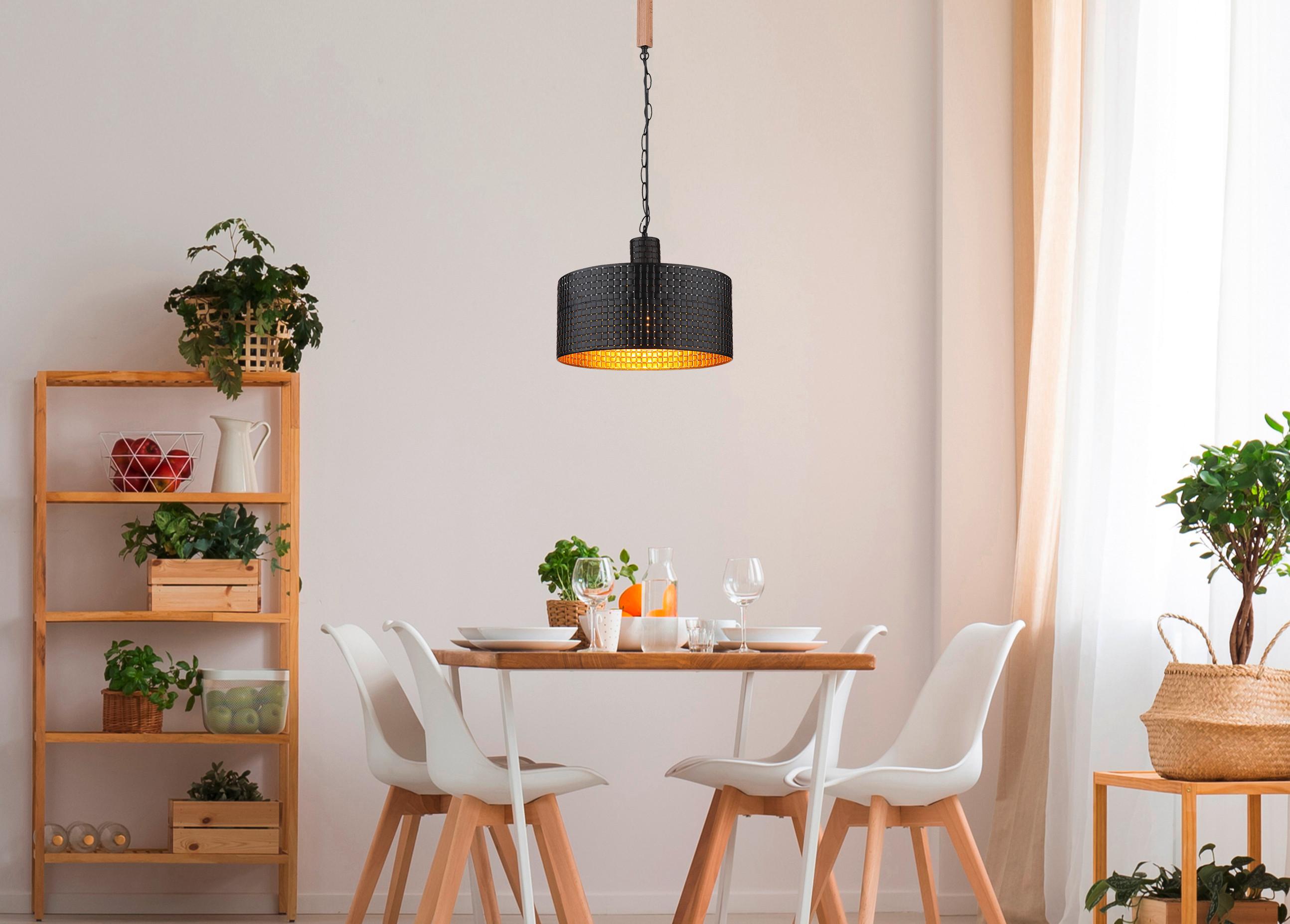 Hängeleuchte Rielly in Schwarz/Gold max. 60 Watt - Dunkelbraun/Goldfarben, Design, Holzwerkstoff/Kunststoff (140/25/120cm) - Globo