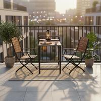 Balkonset Santorin 3-tlg. Alu/Akazie massiv - Graphitfarben/Naturfarben, MODERN, Holz/Metall - Gardenson