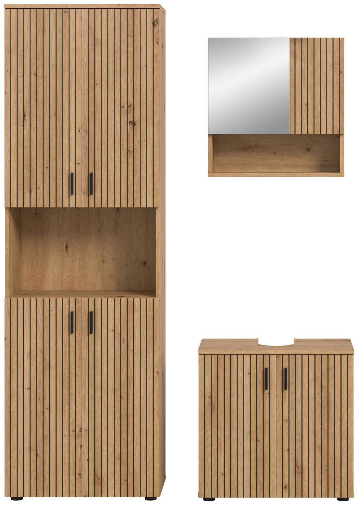 Kopalnica Mone, Barva Hrasta, 3-Delna - črna/hrast artisan, Basics, umetna masa/leseni material (120cm) - MID.YOU