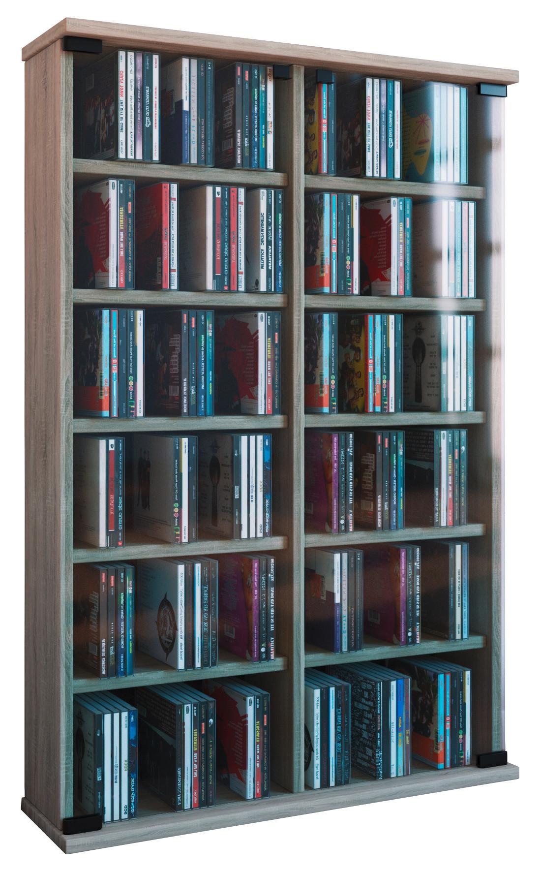 CD-Regal Roma in Eichefarbe, B: 60 cm - Eichefarben, KONVENTIONELL, Glas/Holzwerkstoff (60/92/18cm) - MID.YOU