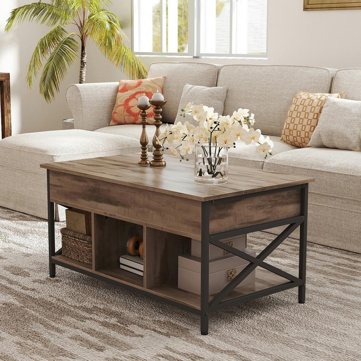 Couchtisch in Schwarz, Eichefarben, rechteckig - Eichefarben/Schwarz, Trend, Holzwerkstoff/Metall (100/48-62/60cm) - MID.YOU