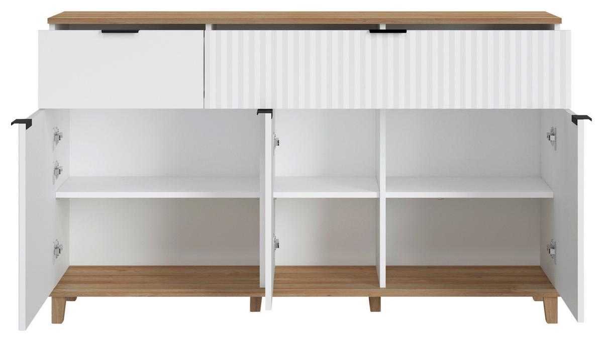 Komoda Plissee, Bela, Barva Hrasta - barve hrasta/bela, Moderno, kovina/leseni material (145/86/40cm) - Mömax