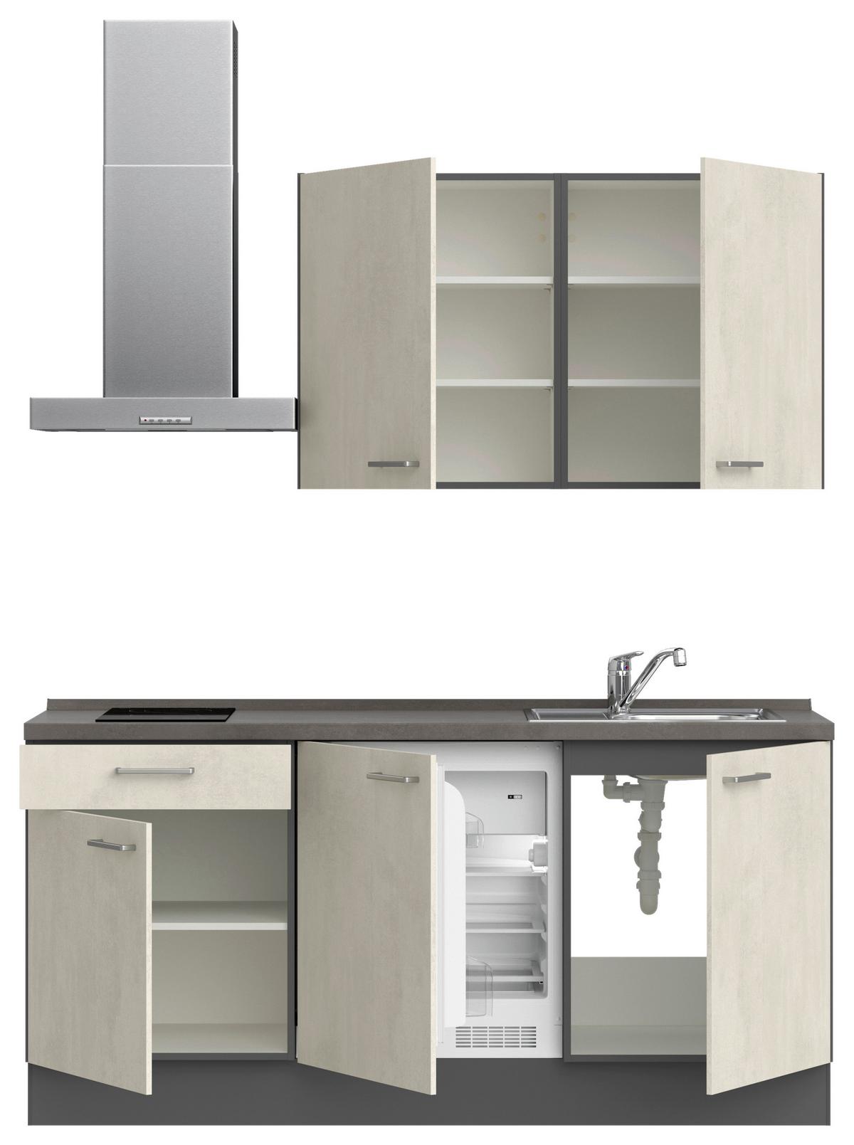 Küchenblock Riva Low m. Geräten Weiß - Schieferfarben/Edelstahlfarben, MODERN, Holzwerkstoff/Metall (180cm) - Nobilia