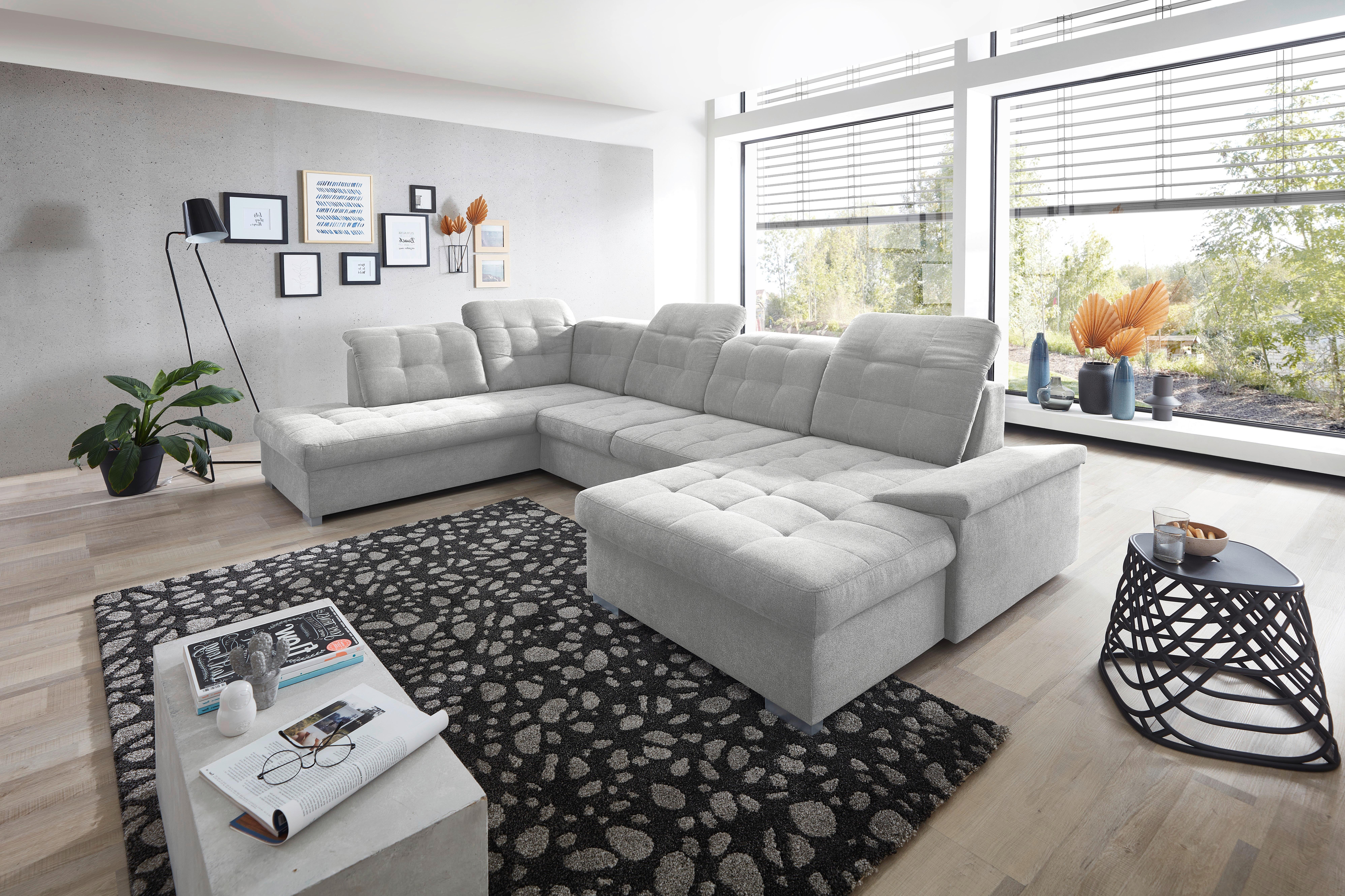 Wohnlandschaft Zira Silberfarben Nylon/Mikrofaser - Chromfarben/Silberfarben, Design, Kunststoff/Textil (212/330/169cm) - Livetastic