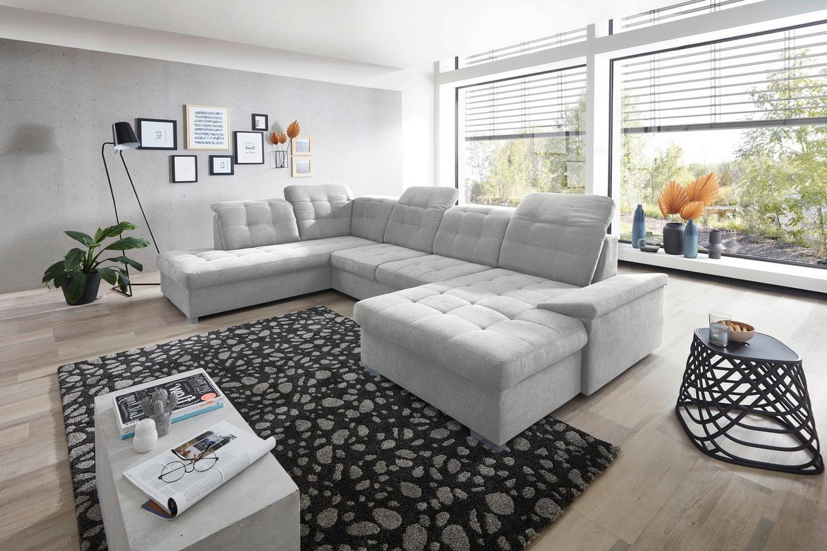 Wohnlandschaft Zira Silberfarben Nylon/Mikrofaser - Chromfarben/Silberfarben, Design, Kunststoff/Textil (212/330/169cm) - Livetastic