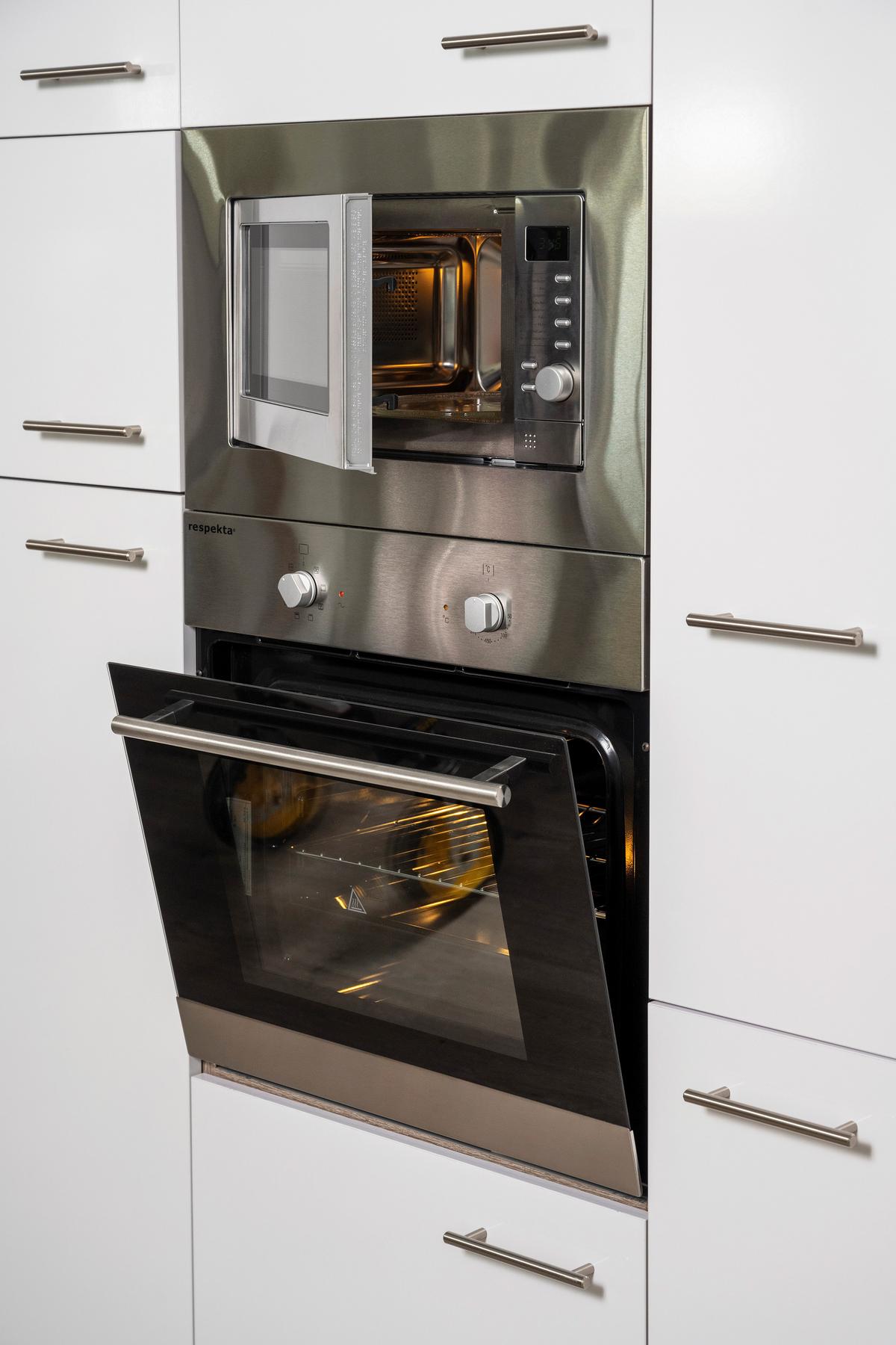 Küchenblock mit Geräten ca. 370 cm Weiß/Eichenfarbe - Eichefarben/Weiß, MODERN, Holzwerkstoff (370cm) - Respekta