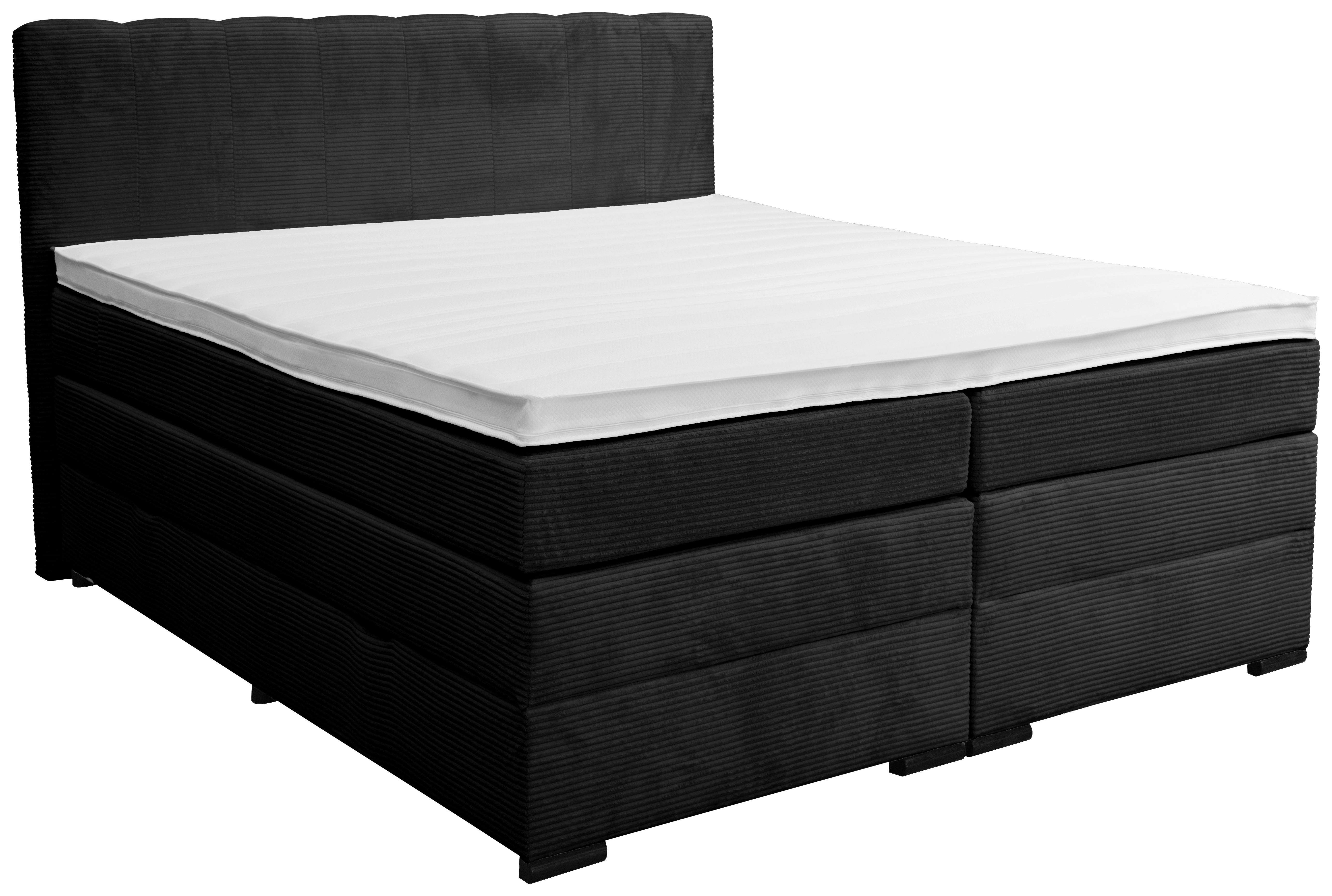 Boxspringbett Malaga ohne Fußteil Schwarz ca. 180x200cm - Silberfarben/Schwarz, KONVENTIONELL, Holzwerkstoff/Kunststoff (180/200cm) - Premium Living