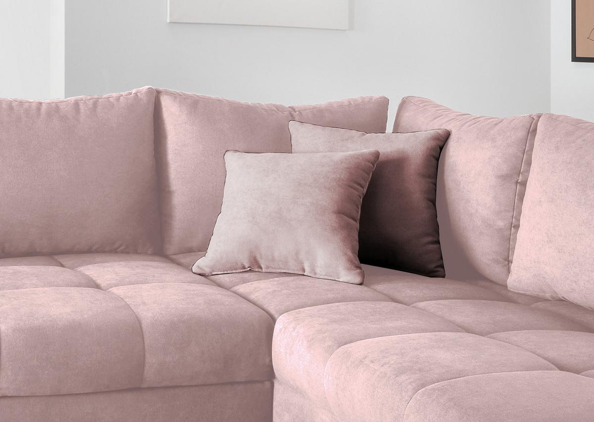 Wohnlandschaft Alvito Rosa Nylon/Mikrofaser - Silberfarben/Rosa, Design, Holz/Textil (298/202cm) - MID.YOU