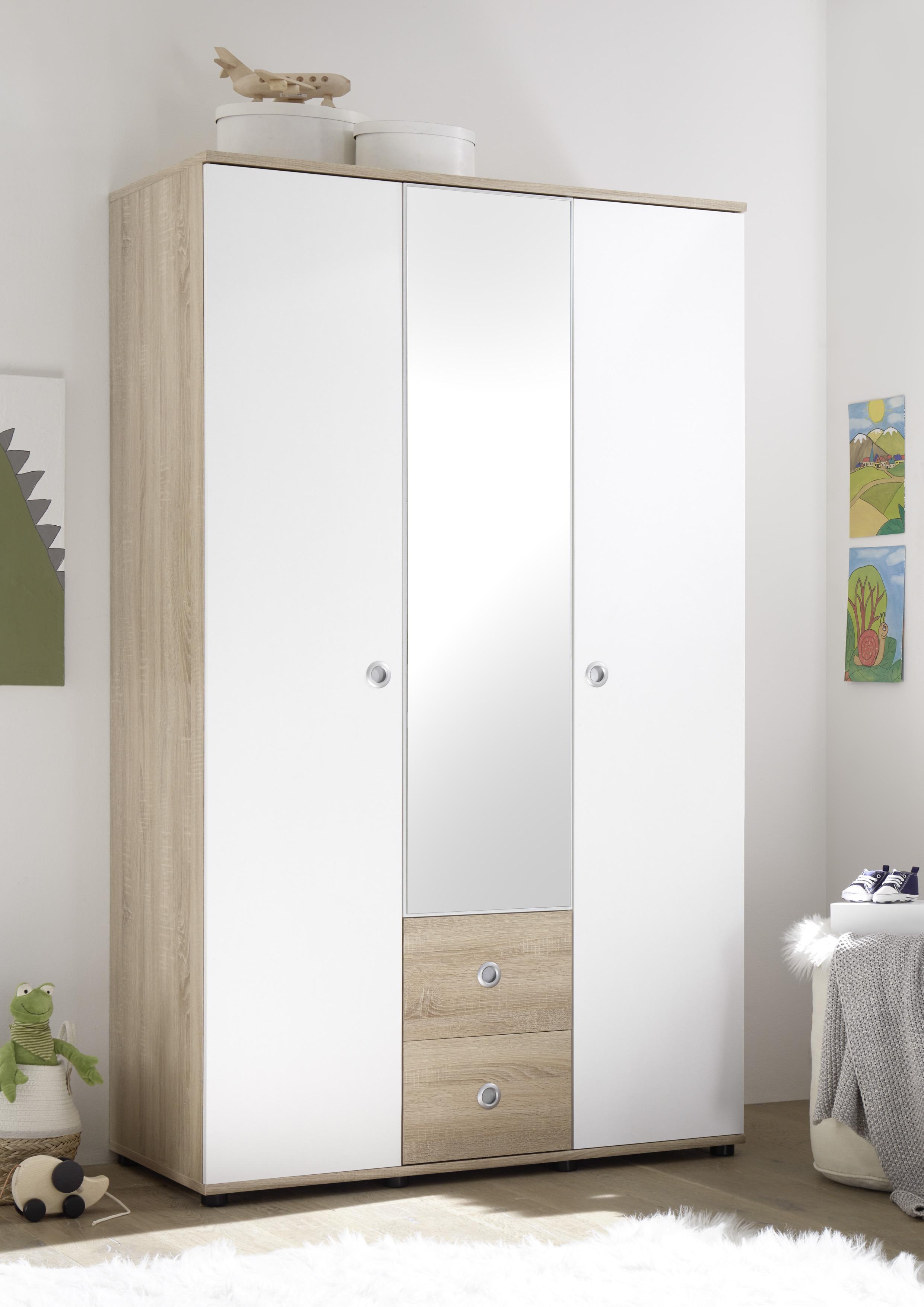Kombischrank in Weiss/Sonoma Eiche 'Wiki' - Weiss/Alufarben, Konventionell, Glas/Holzwerkstoff (115/190/52cm) - MID.YOU