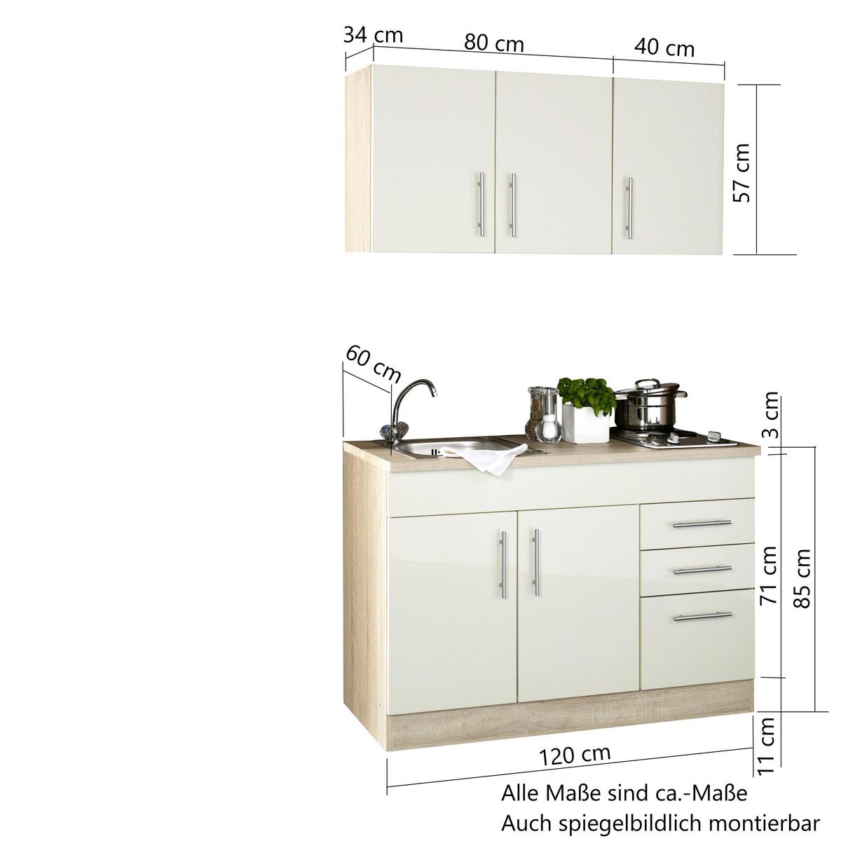 Miniküche Toronto B: 120cm Weiß - Chromfarben/Graphitfarben, MODERN, Holzwerkstoff/Metall (120cm) - Held