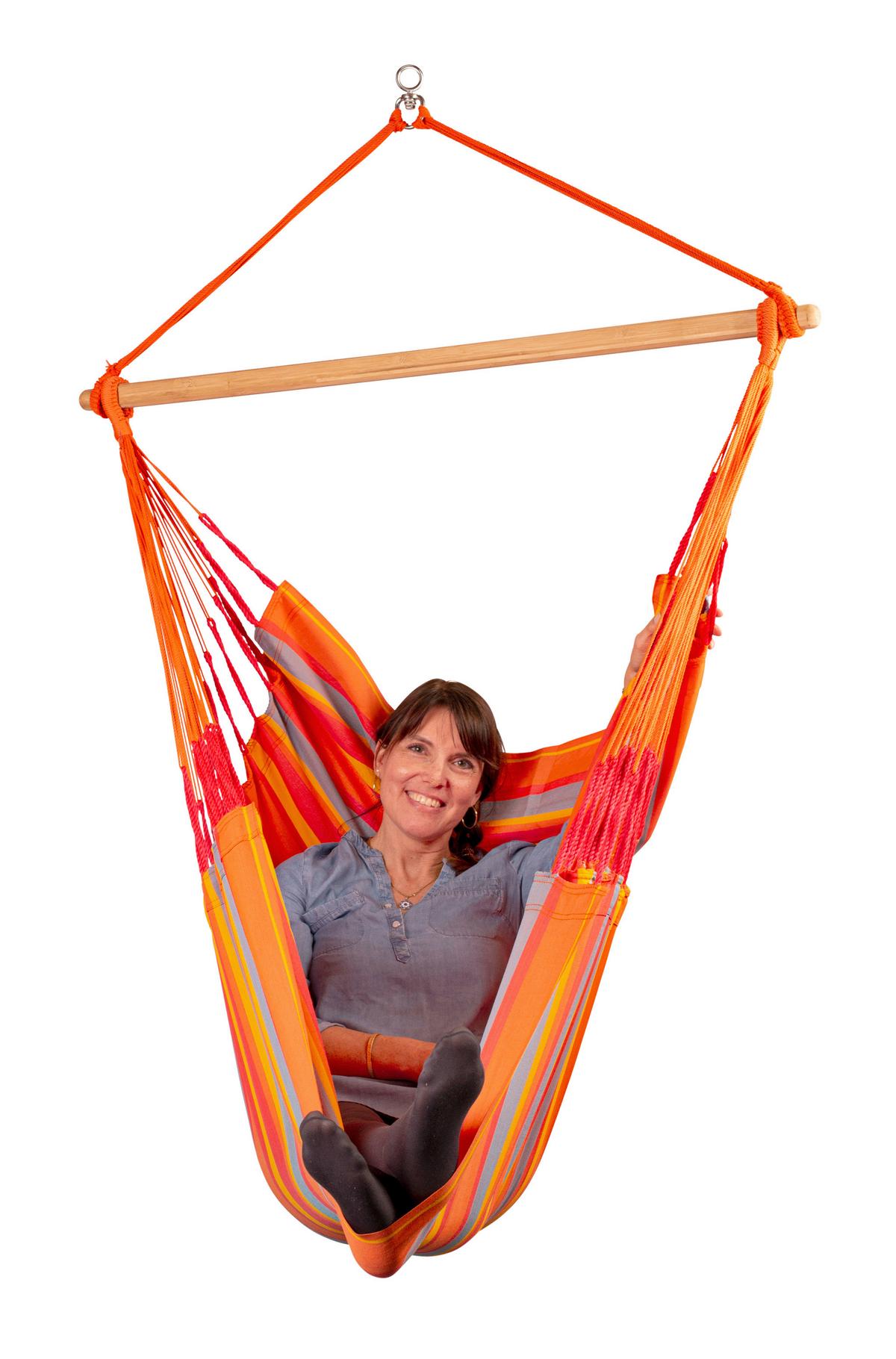 Hängesessel Comfort Hammock Echtholz Gelb/Orange/Rot/Grau - Gelb/Rot, LIFESTYLE, Holz/Textil (110/160/180cm) - La Siesta