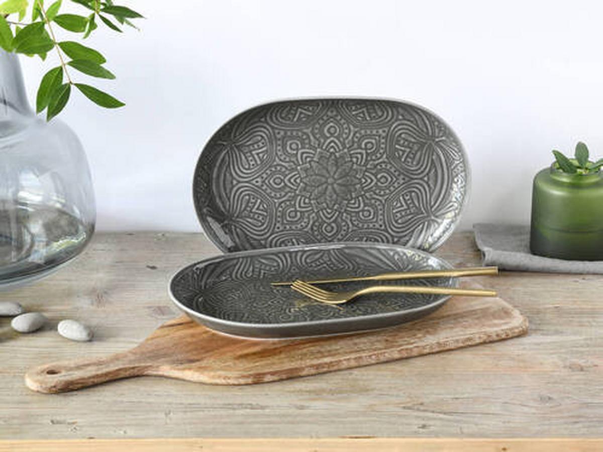 Set Pladnjev Za Serviranje Orient Mandala, 2-Delni - temno siva, Trend, keramika (30/23/7cm) - Creatable