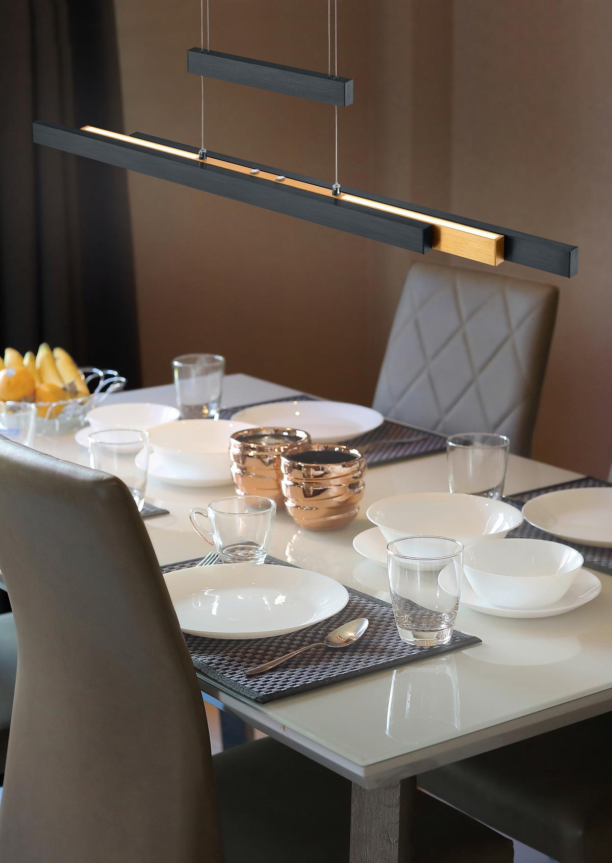 LAMPA WISZĄCA LED 375310502 TRAJAN - kolor mosiężny/czarny, Design, metal (95-150,5/5,8/95-150cm) - Trio Leuchten