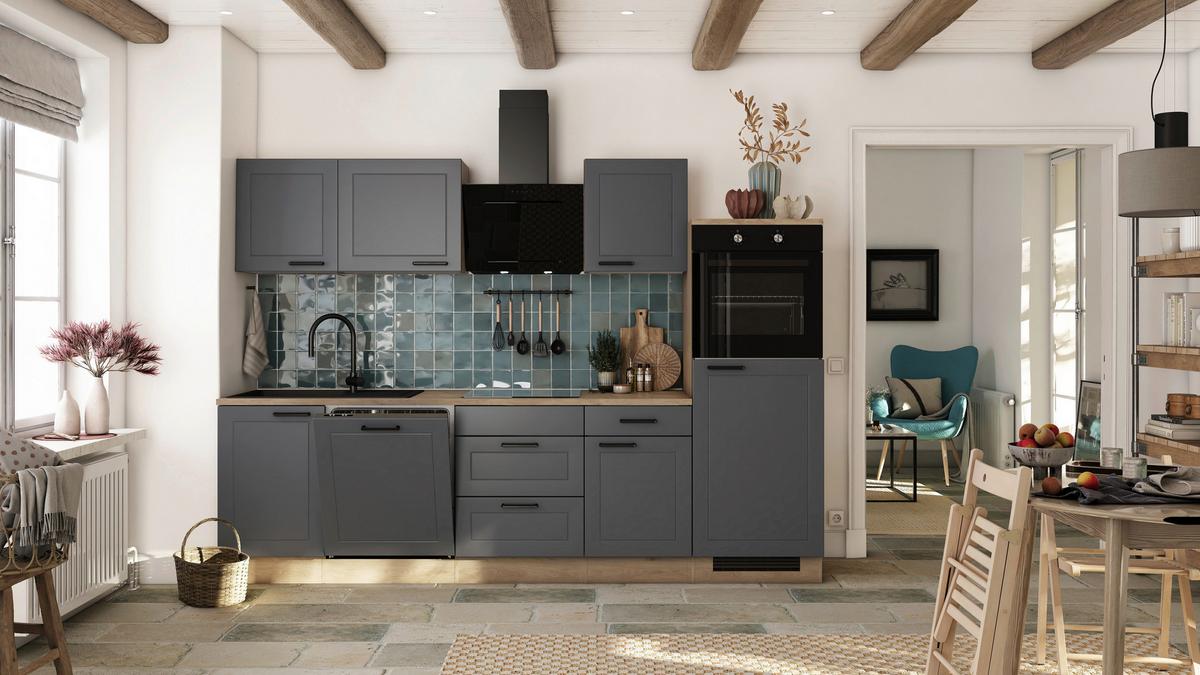 Kuhinjski Blok Z Aparati Romeo, Antracit, Barva Hrasta - črna/barve hrasta, Basics, kovina/leseni material (280cm) - FlexWell