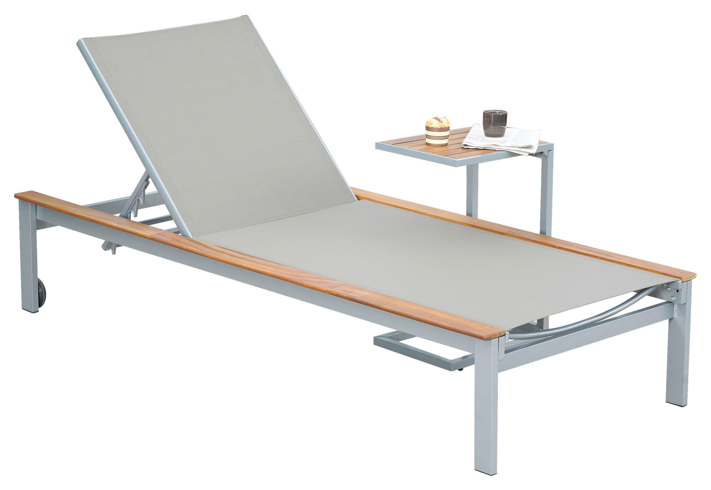 Gartenliege Naxos ca. 198x84cm Alu/Akazie massiv - Beige/Silberfarben, MODERN, Holz/Metall (198/103/84cm) - Gardenson