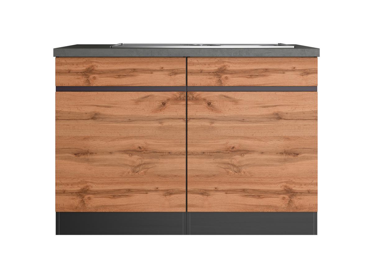 Spülenschrank Turin mit Spüle ca. 120x86 cm Graphit/Eiche - Eiche Wotan/Graphitfarben, Design, Holzwerkstoff (120/86/60cm) - Held