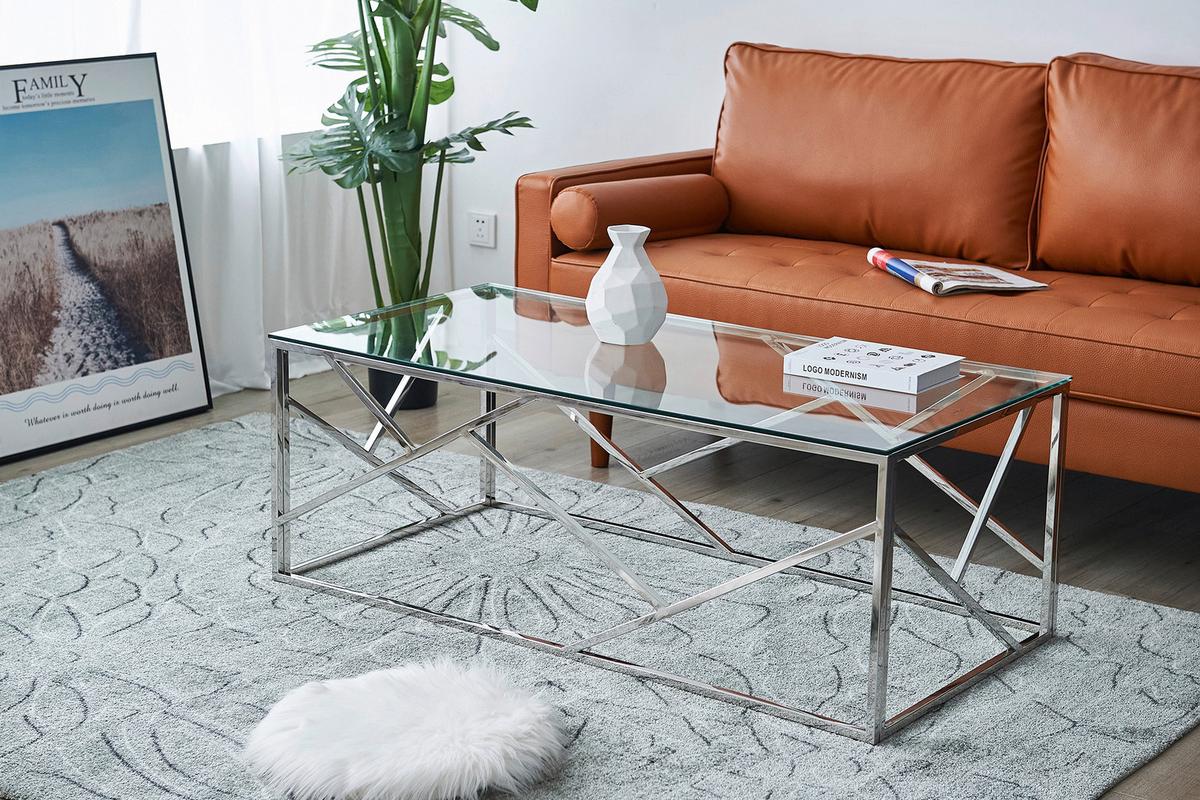 Klubska Miza Steel, Srebrna - srebrne barve/prozorno, Design, kovina/steklo (120/60/45cm) - Livetastic