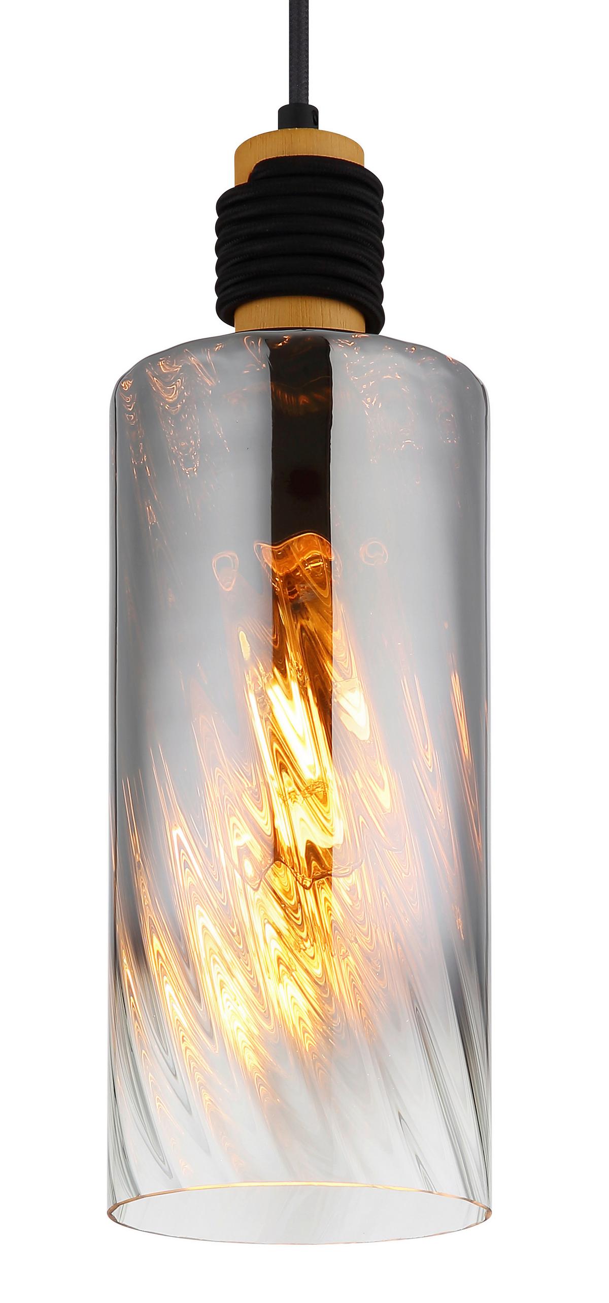 HÄNGELEUCHTE 15777  OSBORNE - Klar/Schwarz, Design, Glas/Holz (12/150cm) - Globo