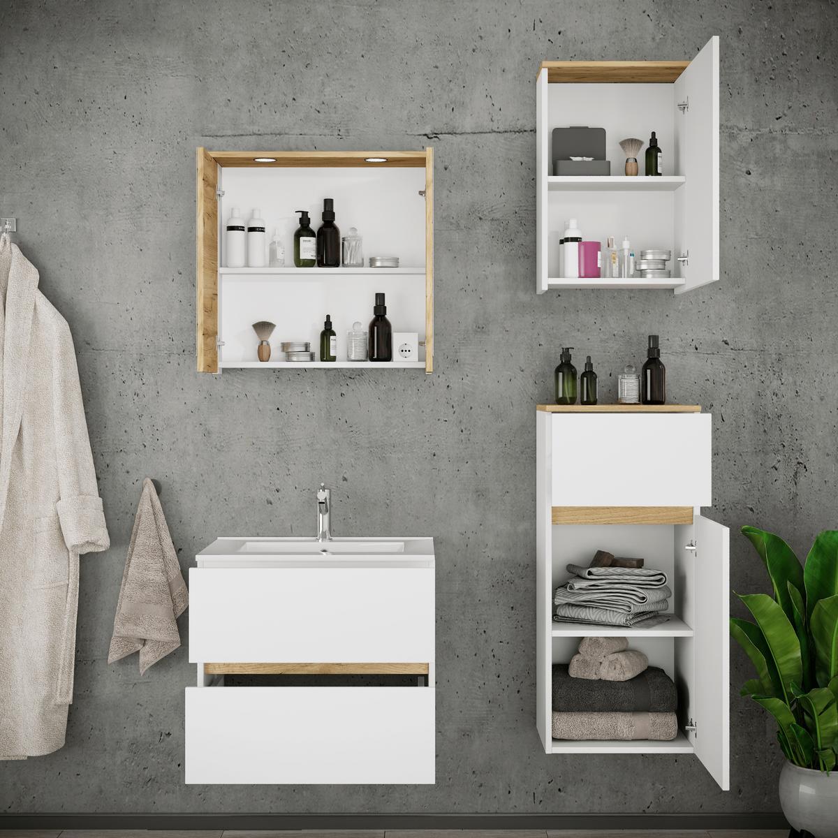 Badezimmer Cosila - Honigeiche/Weiss, Trend, Keramik/Holzwerkstoff (101cm) - MID.YOU