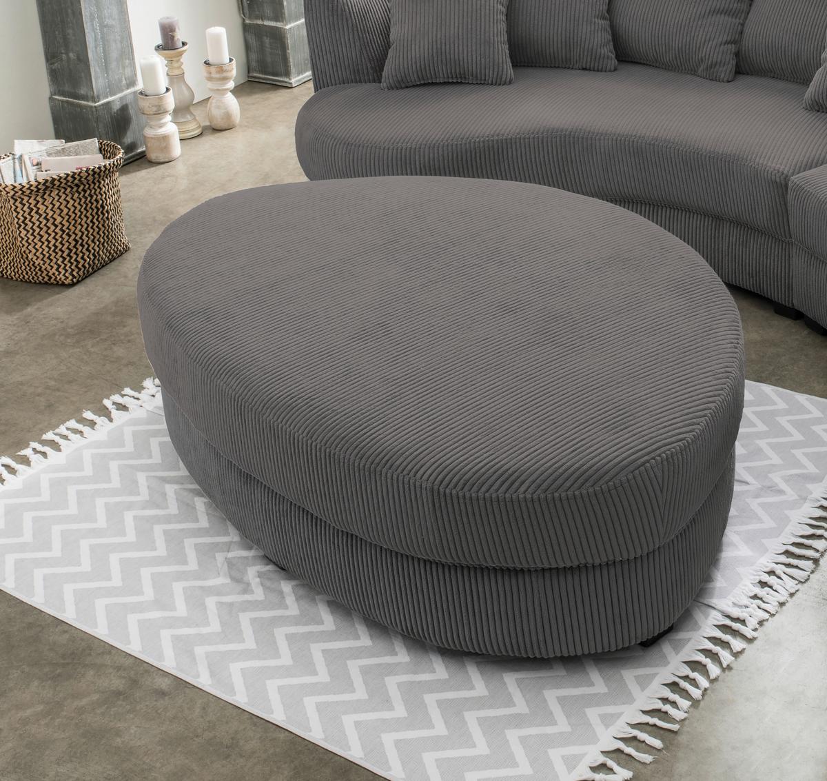 Wohnlandschaft Limoncello m. Hocker ca. 160x300cm Grau Cord - Schwarz/Grau, Design, Kunststoff/Textil (160/300cm) - Livetastic