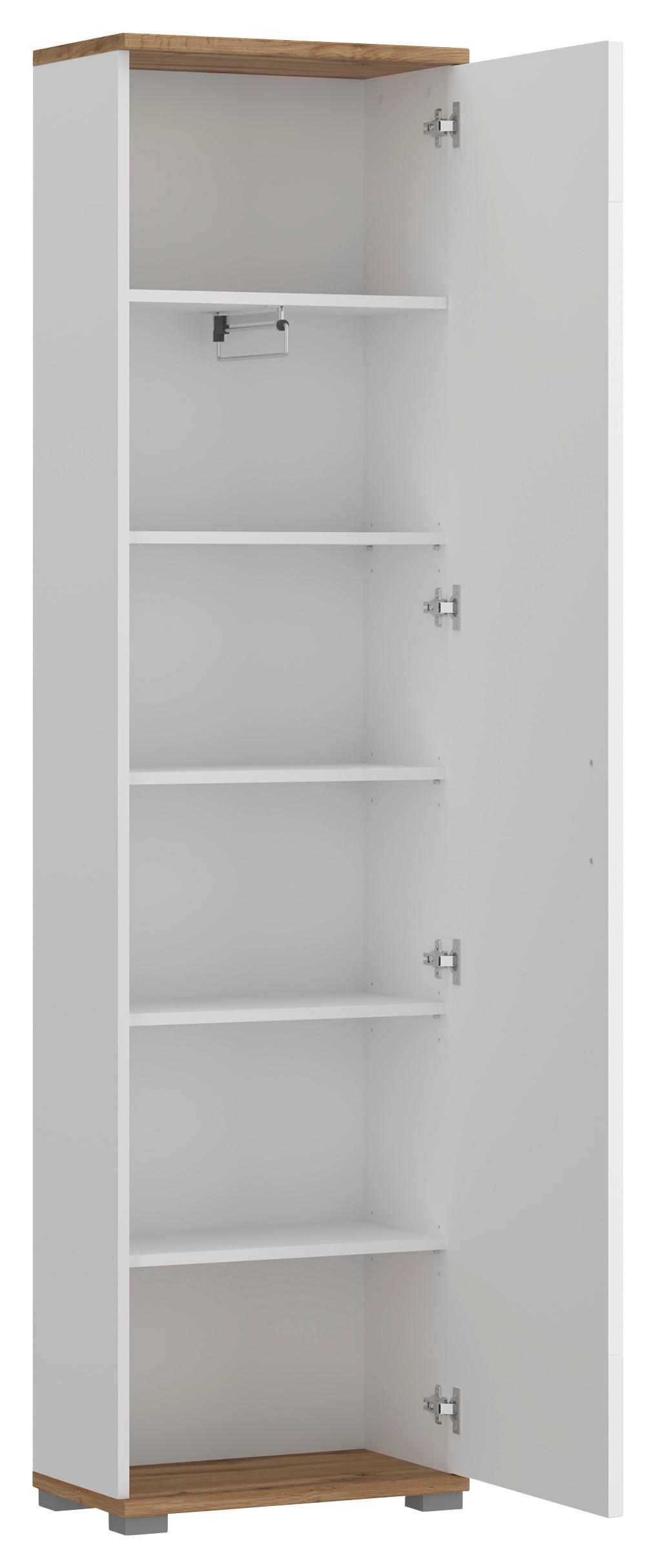 Garderobna Omara Hola, Bela, Barva Hrasta - hrast wotan/barve hrasta, Trend, umetna masa/steklo (50/198,5/33,5cm)