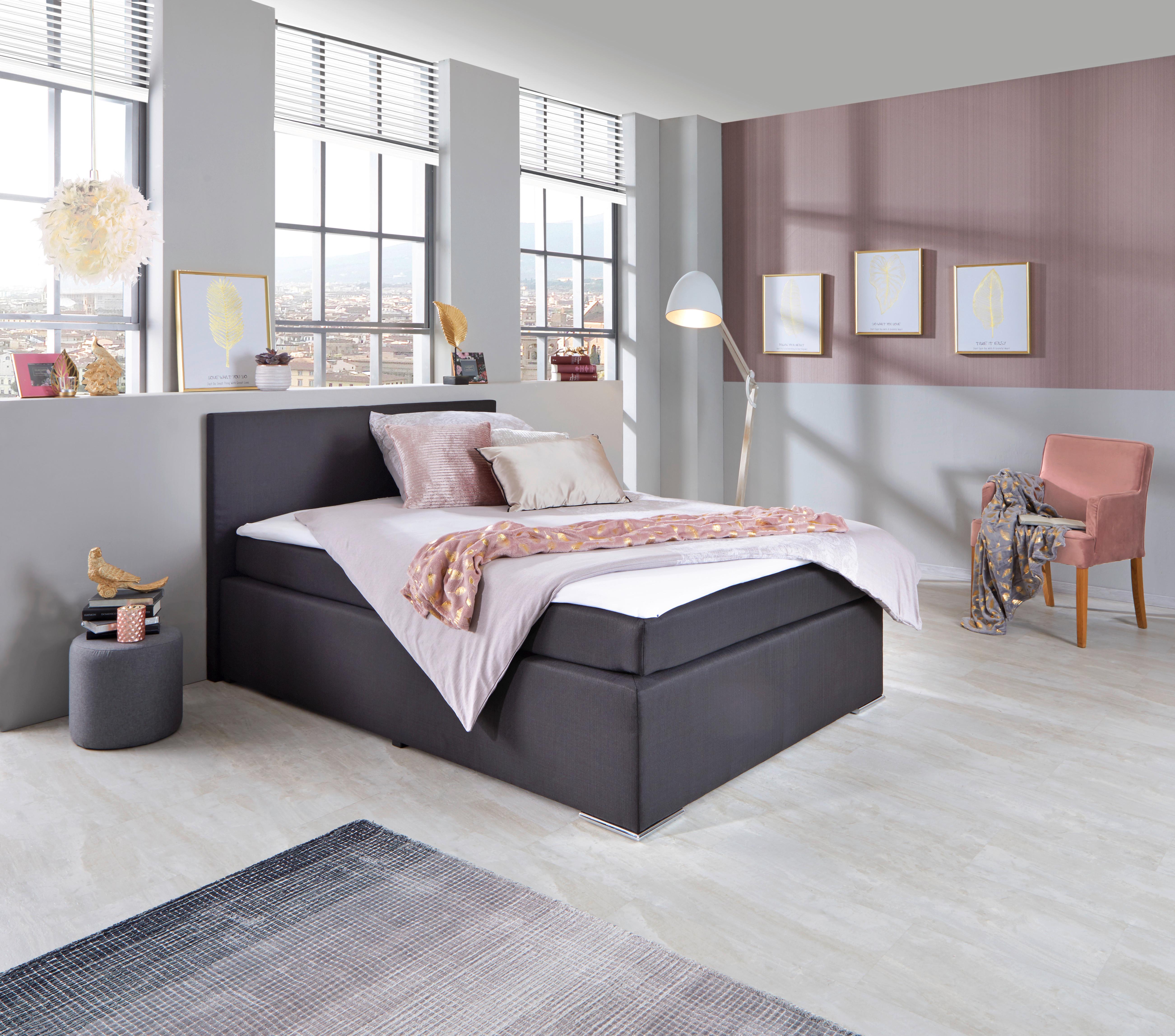 Postelja Boxspring Nero -Based-, Črna, 140x200 - barve kroma/črna, Konvencionalno, kovina/tekstil (140/200cm) - Based