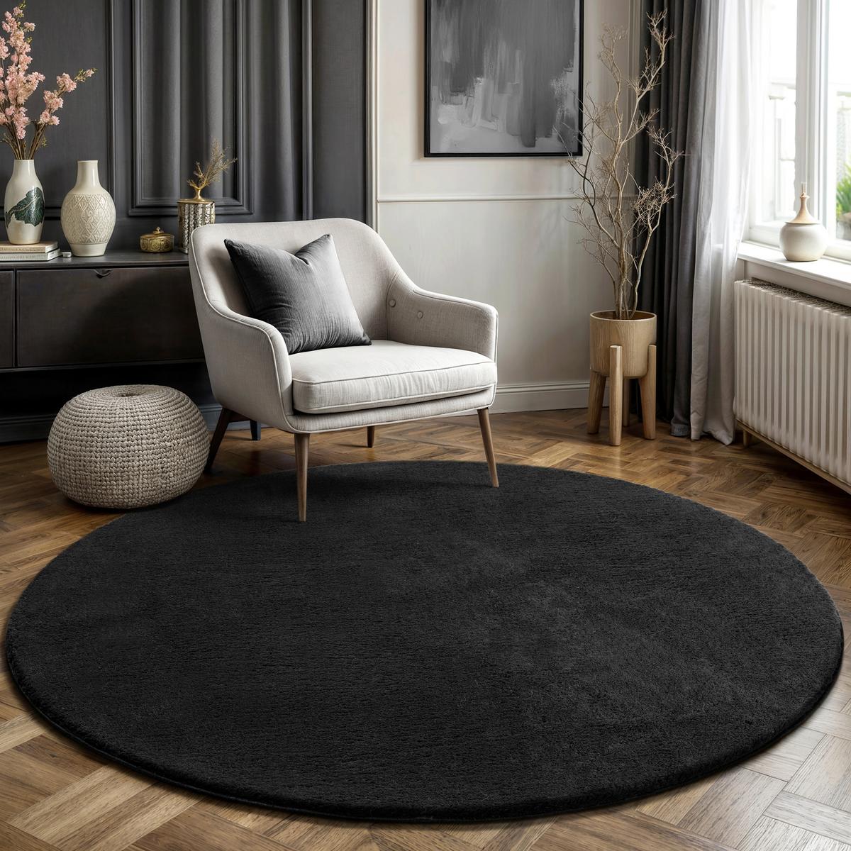 Fellteppich Loft Schwarz ca. 160x160cm - Schwarz, KONVENTIONELL, Textil (160cm)