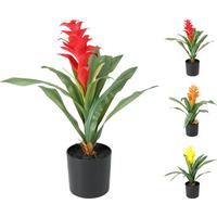 Műnövény Bromélia - sárga/piros, műanyag (12/44cm)