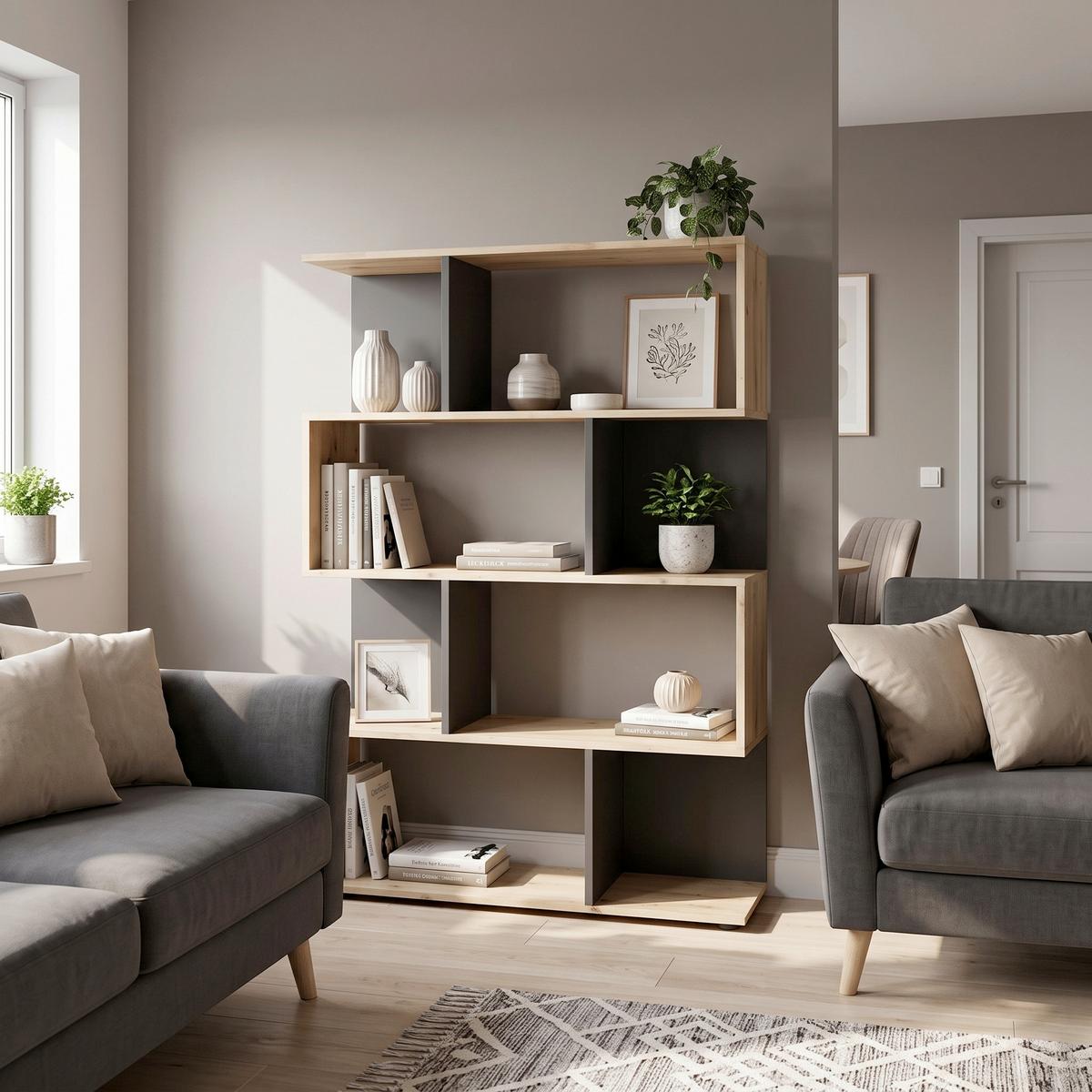 Regal Shelfy 8 Fächer ca. 103x146 cm Grau/Eiche - Eiche Artisan/Grau, MODERN, Holzwerkstoff (103/146/36cm) - MID.YOU