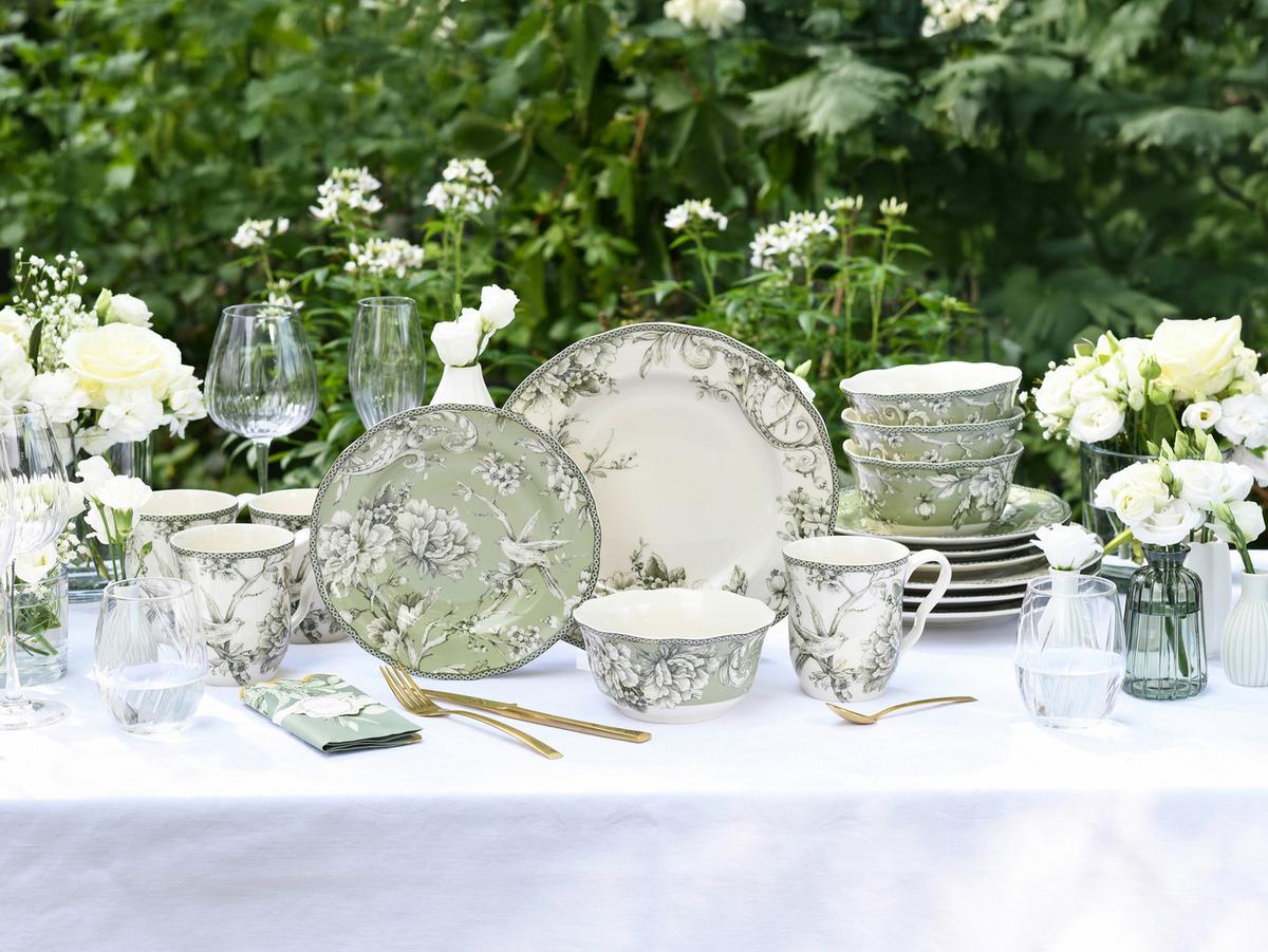Serviciu de masă Adelaide 16/1 - alb/verde, Basics, ceramică - Creatable