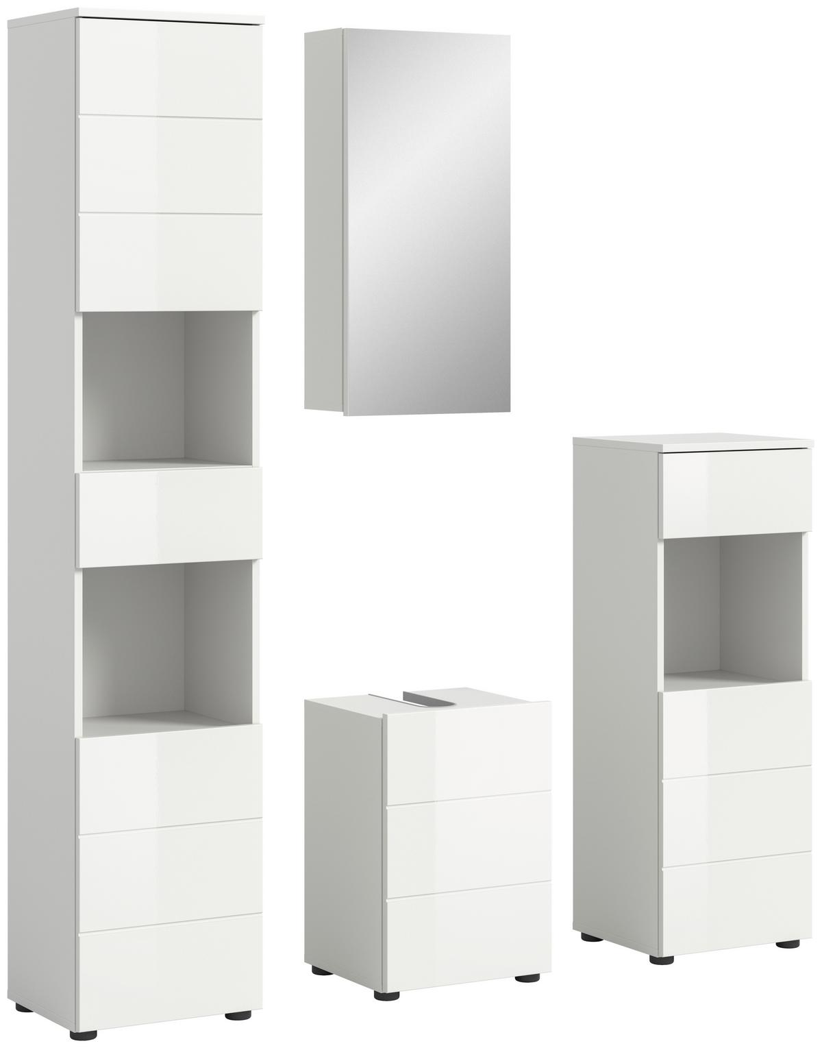 Badezimmer Vira 4-tlg. mit LED ca. 114 cm Weiß - Weiß Hochglanz/Schwarz, MODERN, Holzwerkstoff/Kunststoff (114cm) - MID.YOU