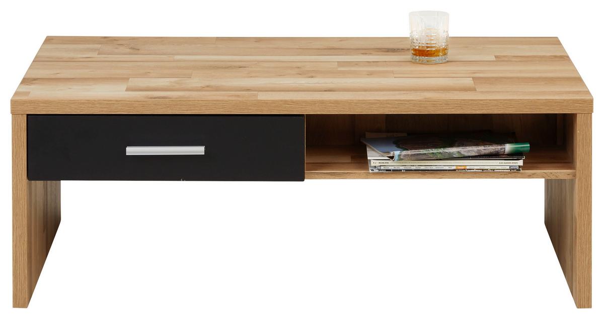 Couchtisch Sonate Eichefarben/ Schwarz mit Schublade - Chromfarben/Eichefarben, MODERN, Holzwerkstoff/Metall (110/64/40cm) - Mömax