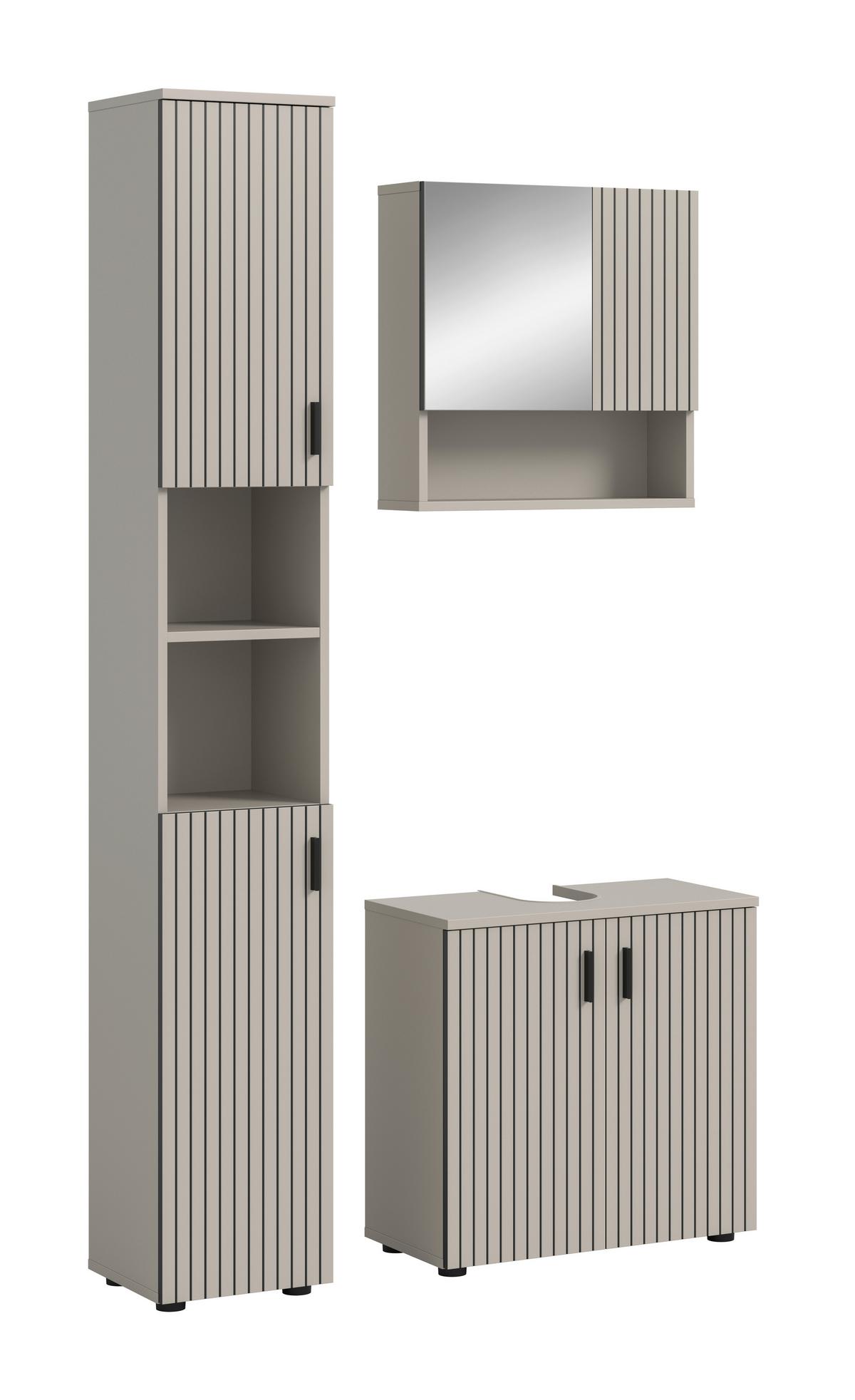 Badezimmer Mone Schwarz/Kaschmir 3-teilig - Kaschmir/Schwarz, Trend, Glas/Holzwerkstoff (90cm) - MID.YOU