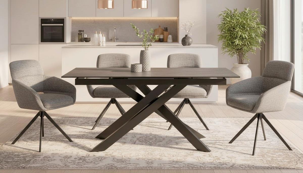 Raztegljiva Miza Lotus, Temno Siva, 168-210x90 - siva/črna, Moderno, kovina/steklo (168-210/90/76cm) - P & B