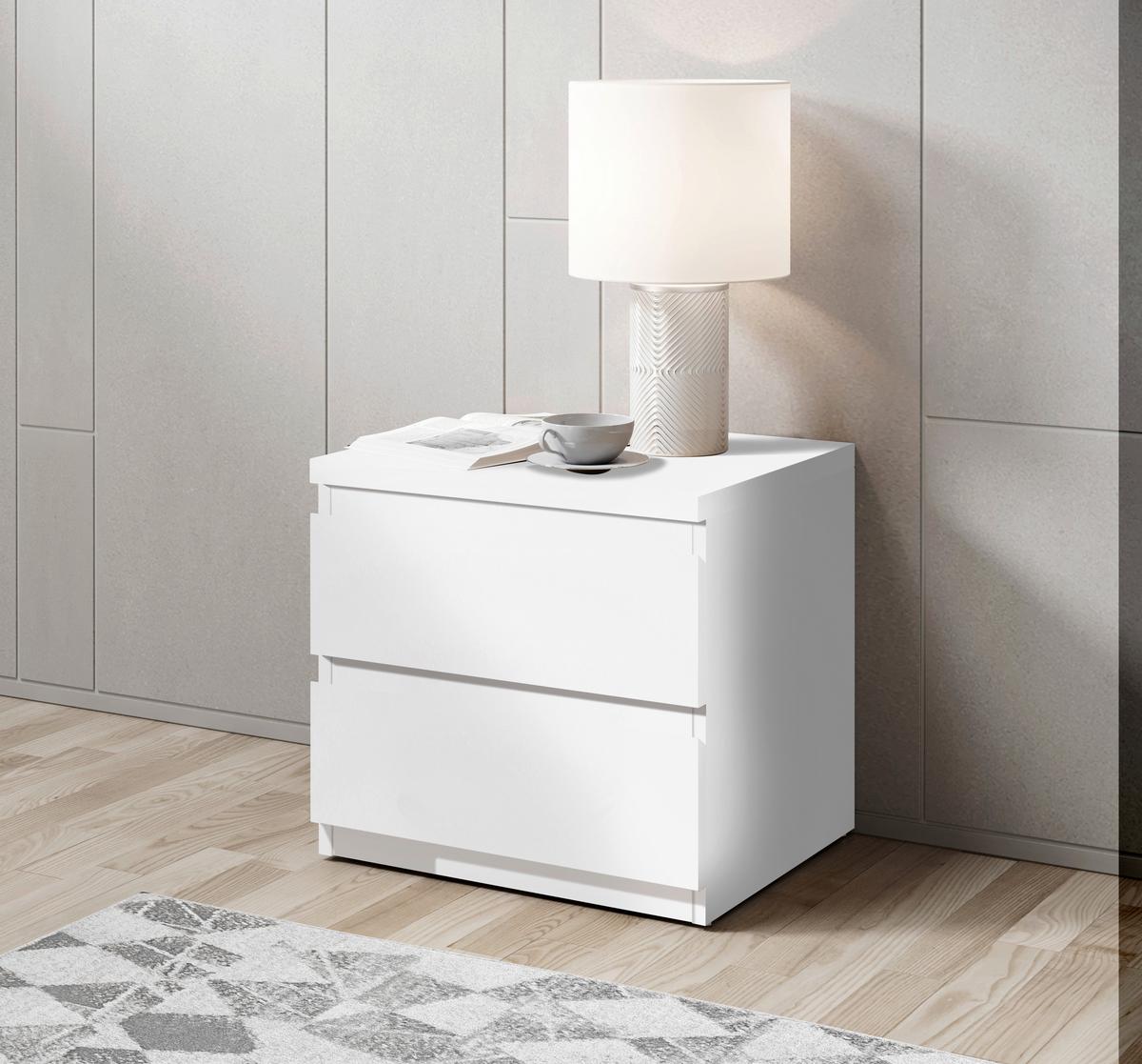 SZAFKA NOCNA OLLI B: 45 CM BIAŁY - biały/czarny, Basics, materiał drewnopochodny/tworzywo sztuczne (45/43,6/38cm) - MID.YOU