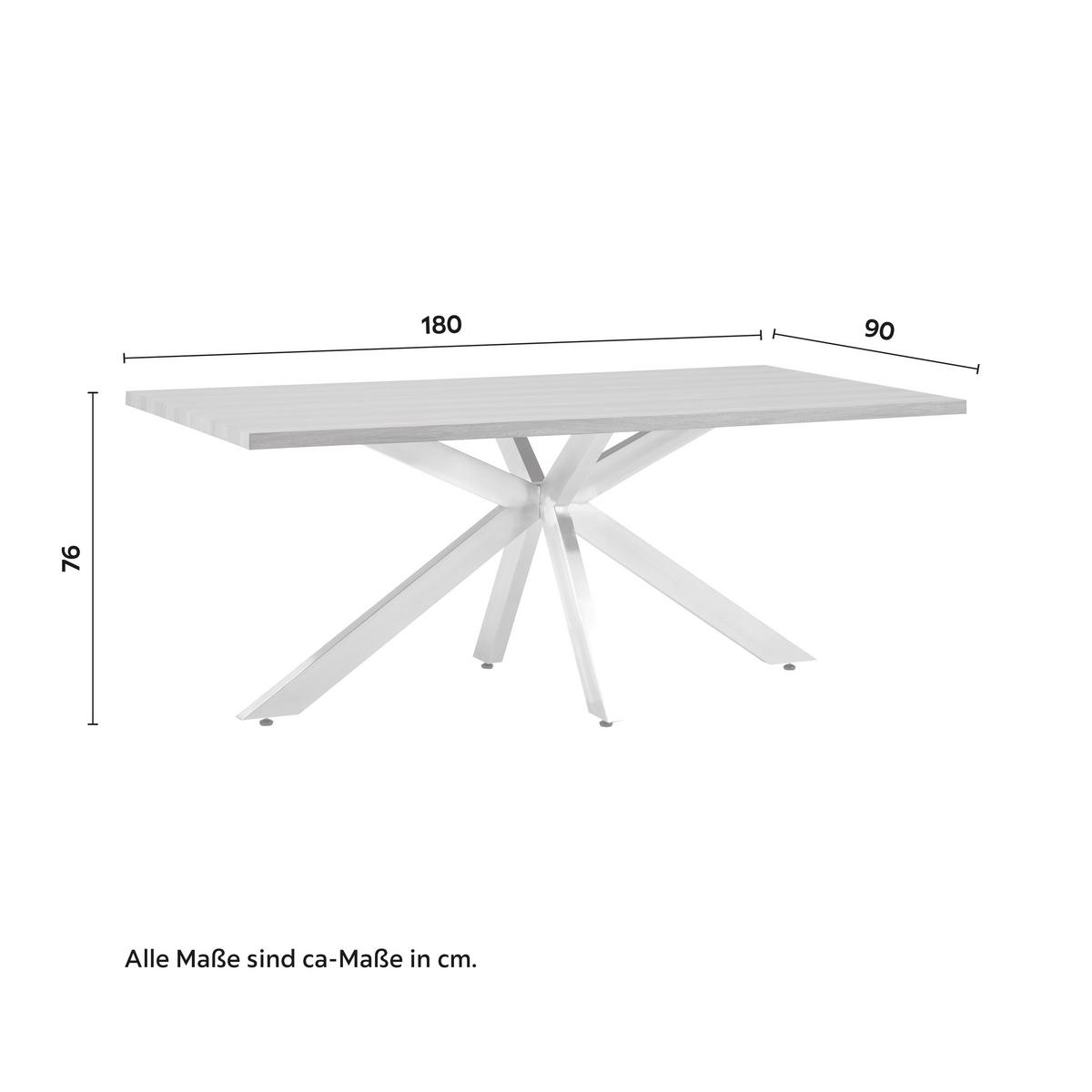 Esstisch Holz, massiv "Ilias" ca. 180x90 cm, Walnuss - Edelstahlfarben/Silberfarben, Modern, Holz/Metall (180/90/76cm) - Bessagi Home