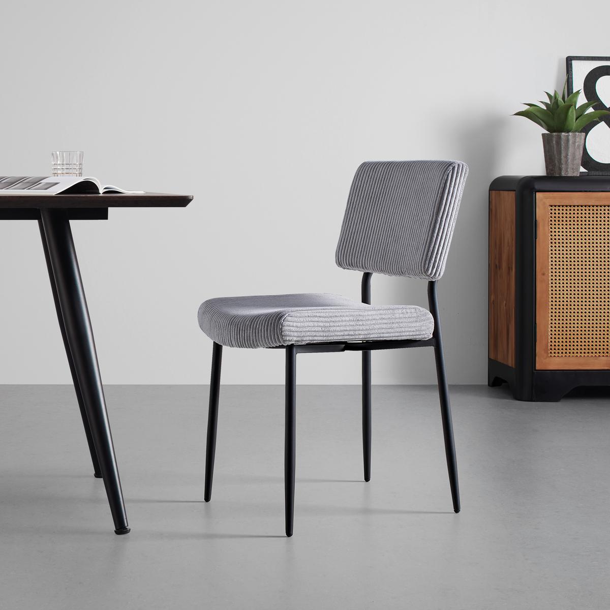 Stol Elia, Siva, Rebrasti Žamet - siva/črna, Moderno, kovina/tekstil (56/85/47cm) - Bessagi Home
