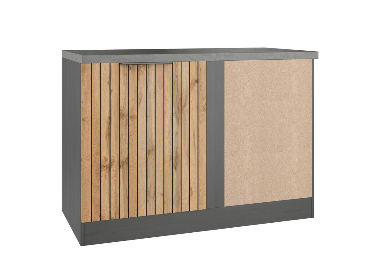 Eckunterschrank Liverpool Eiche/Graphitfarben - Schieferfarben/Eiche Wotan, Basics, Holzwerkstoff/Metall (120/86/60cm) - Held