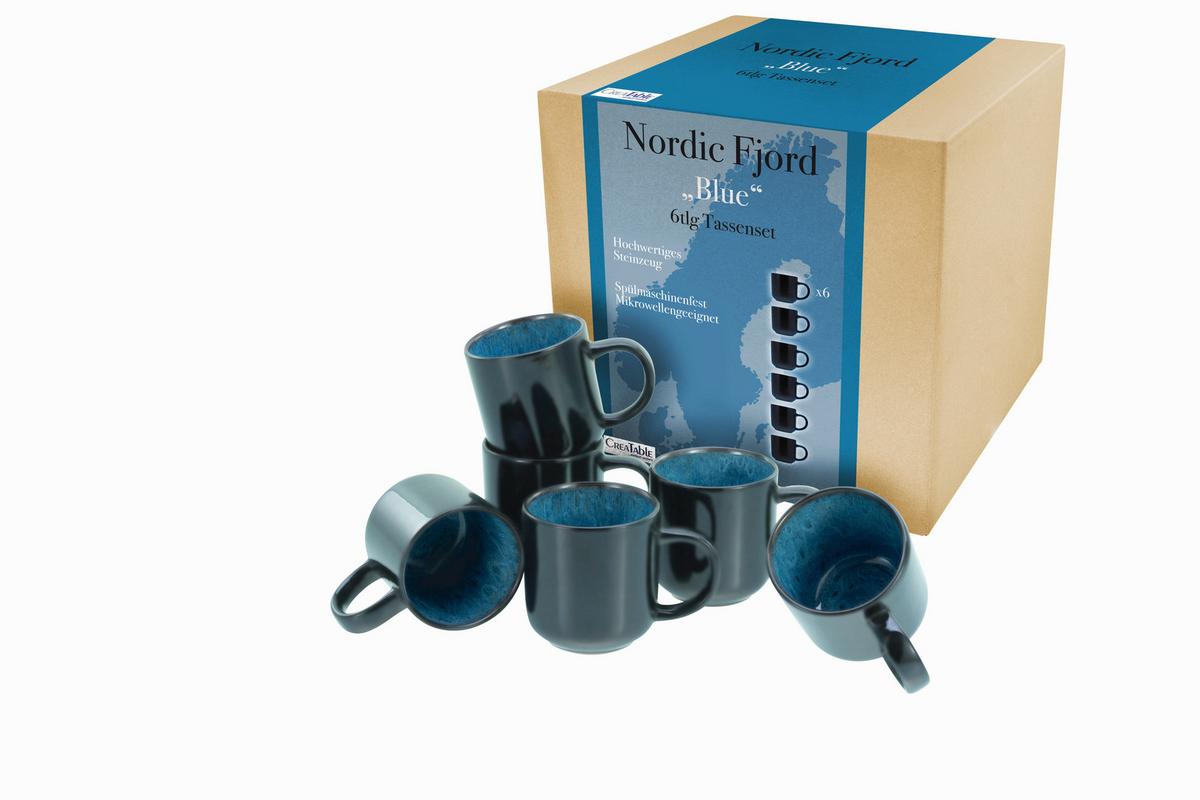 Set Skodelic Nordic Fjord Blue, 6-Delni - modra, Romantika, keramika (350ml) - Creatable