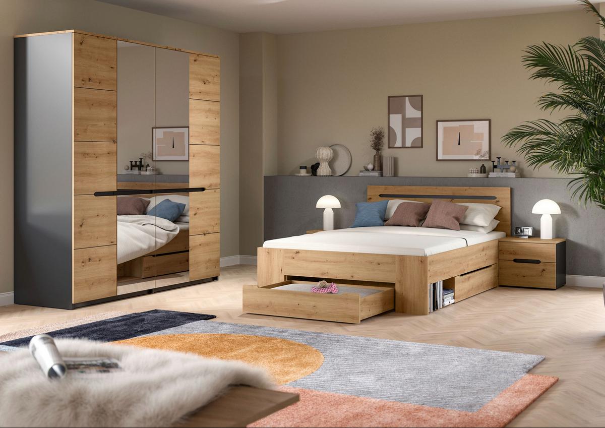 Schalfzimmer CANU 4-teilig Grau, Eiche Artisan - Eiche Artisan/Grau, MODERN, Holzwerkstoff - MID.YOU