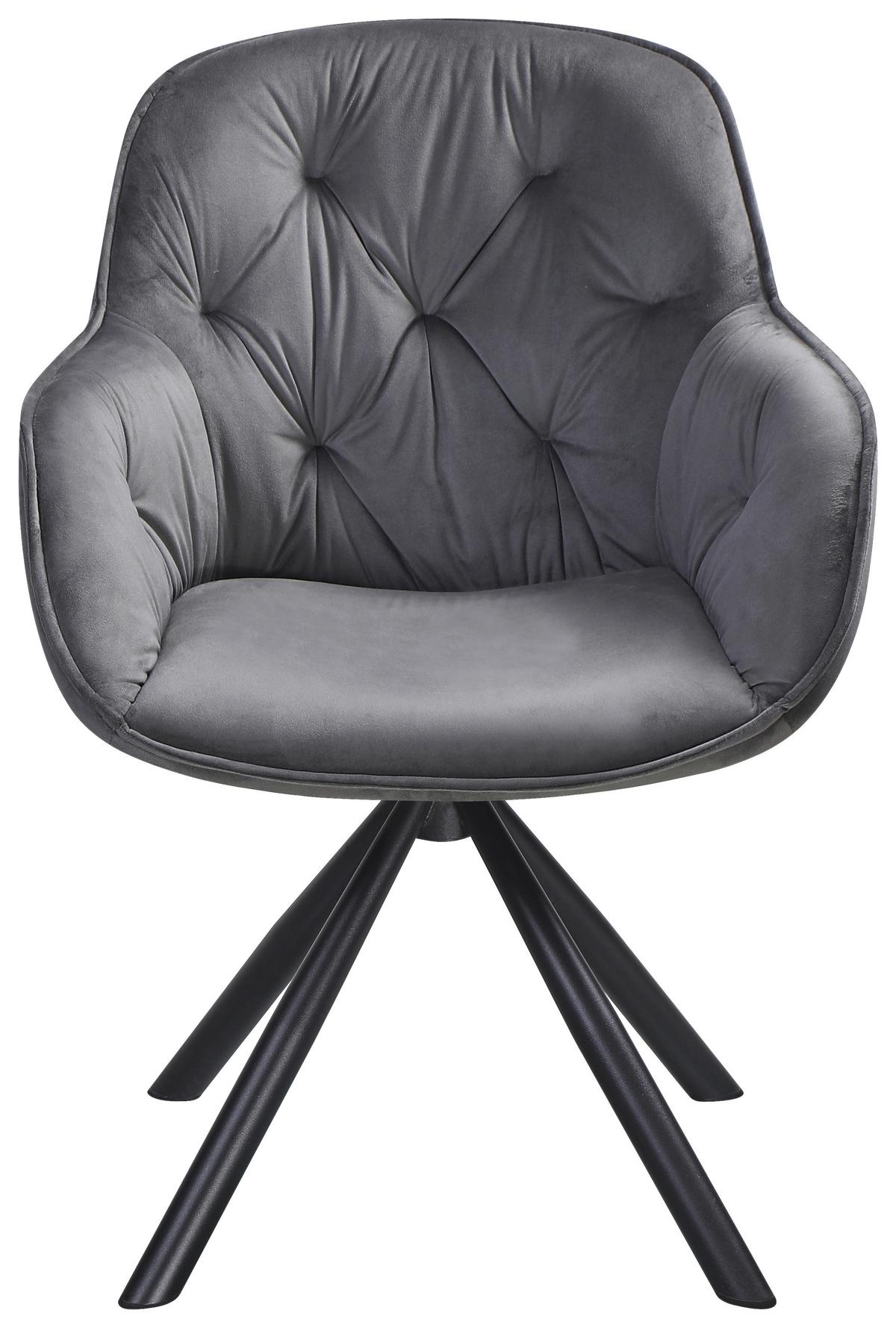 Naslanjač Silvi, Siva, Žamet, Vrtljiv - siva/črna, Konvencionalno, kovina/tekstil (62/85/62cm)