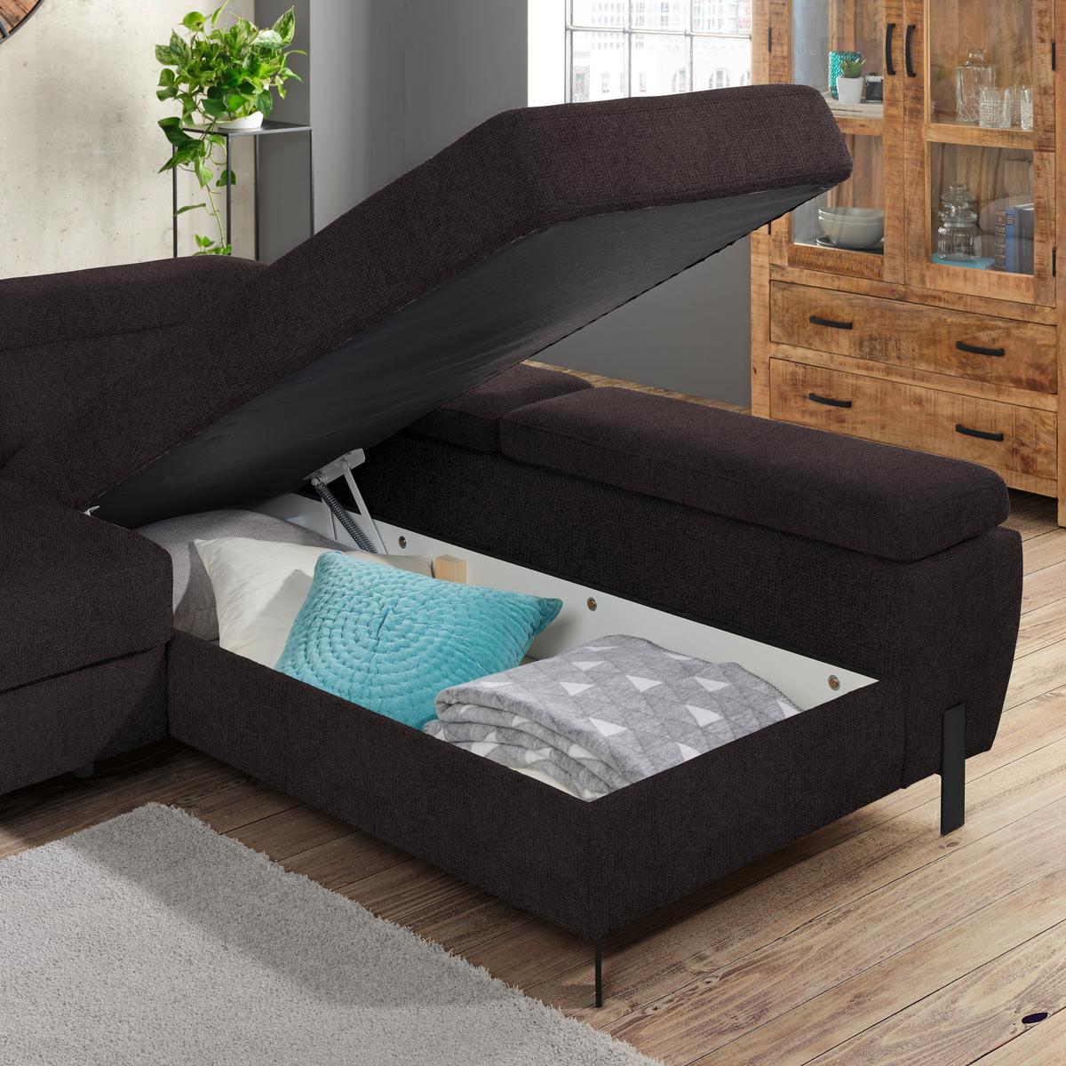 Ecksofa Molina Mini Graphitfarben - Graphitfarben/Schwarz, MODERN, Holz/Holzwerkstoff (277/189cm) - Mömax