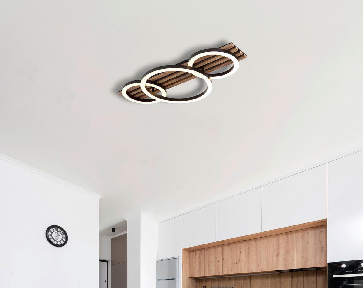 LED-DECKENLEUCHTE 67353D3 TISHA - Weiss/Dunkelbraun, Natur, Holzwerkstoff/Kunststoff (30/9,5cm) - Globo