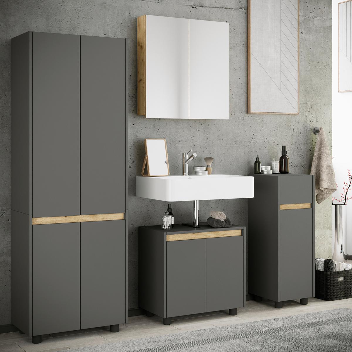 Badezimmer Cosila - Honigeiche/Anthrazit, Trend, Holzwerkstoff/Kunststoff (154cm) - MID.YOU