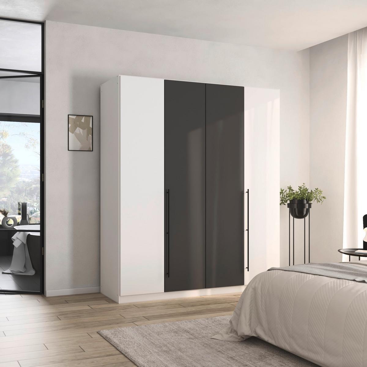 Kleiderschrank Grau/weiss - Weiss/Schwarz, Konventionell, Holzwerkstoff/Metall (181/210/54cm) - Based