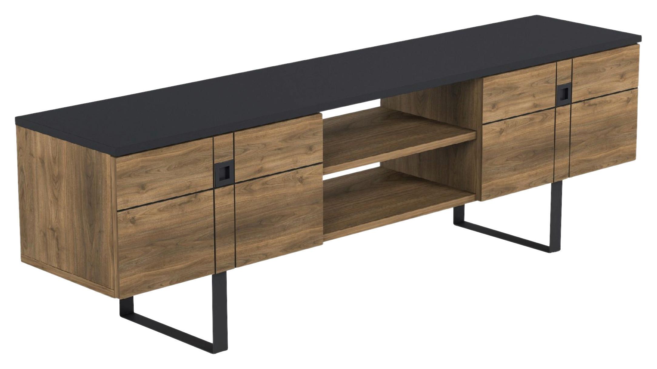 Lowboard "Zeus", Walnussfarben, Schwarz - Walnussfarben/Schwarz, Design, Holzwerkstoff (160/50/35cm) - Livetastic
